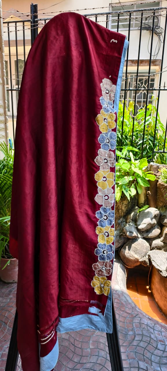 Silk Hand Batik Zardozi Pearl Work Bishnupur Silk Saree