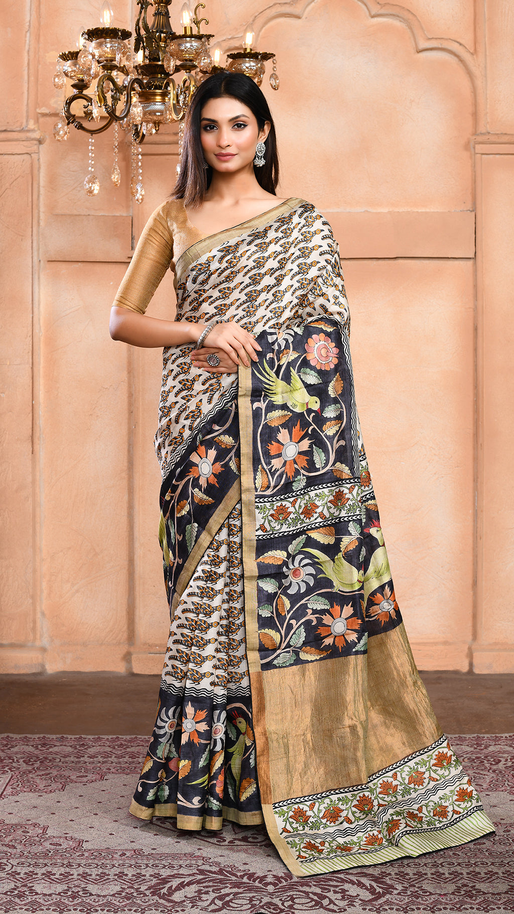 silk - Handblock Handpainted saree