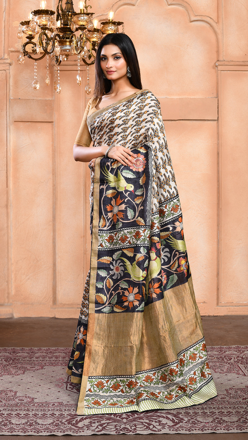 silk - Handblock Handpainted saree