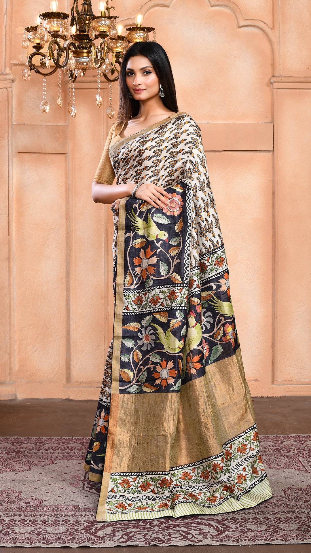 silk - Handblock Handpainted saree