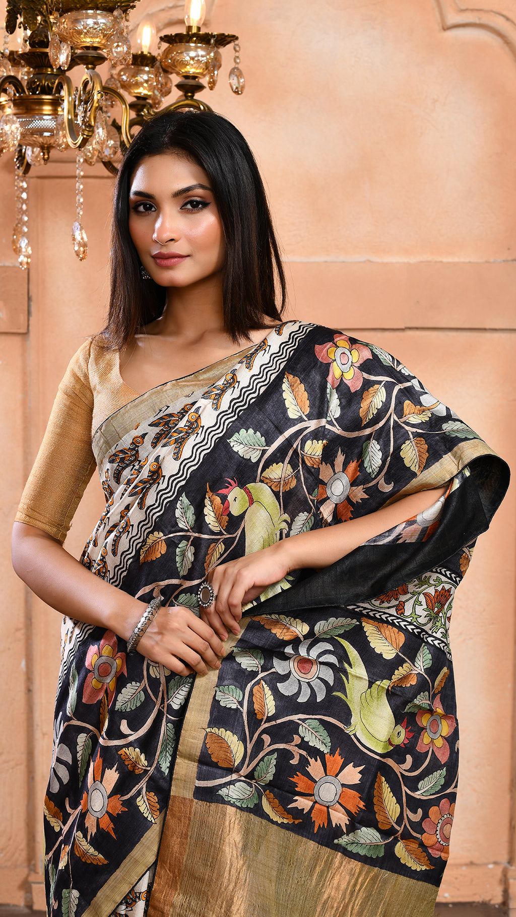 silk - Handblock Handpainted saree