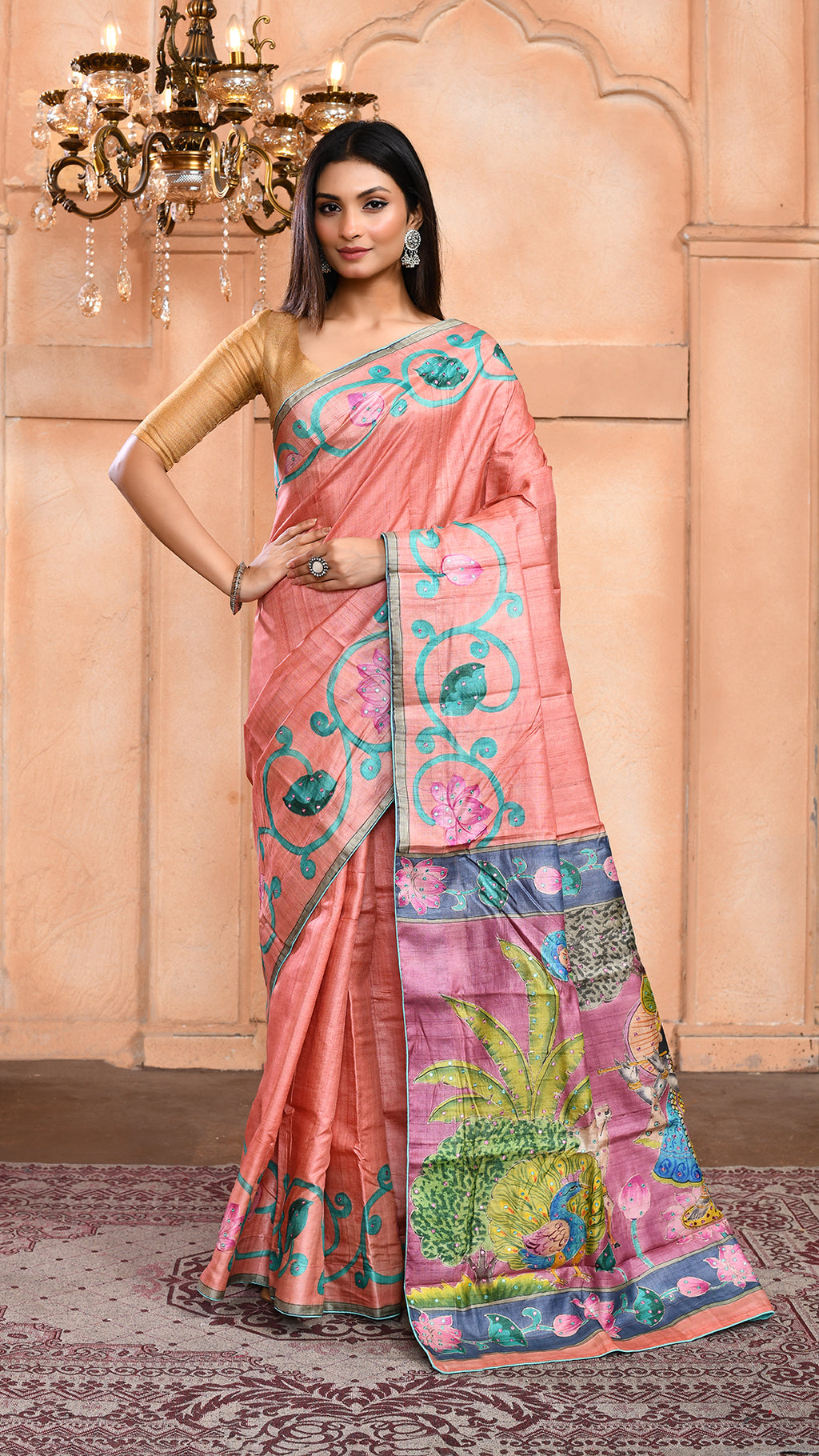 Tussar Zari Handpainted Saree