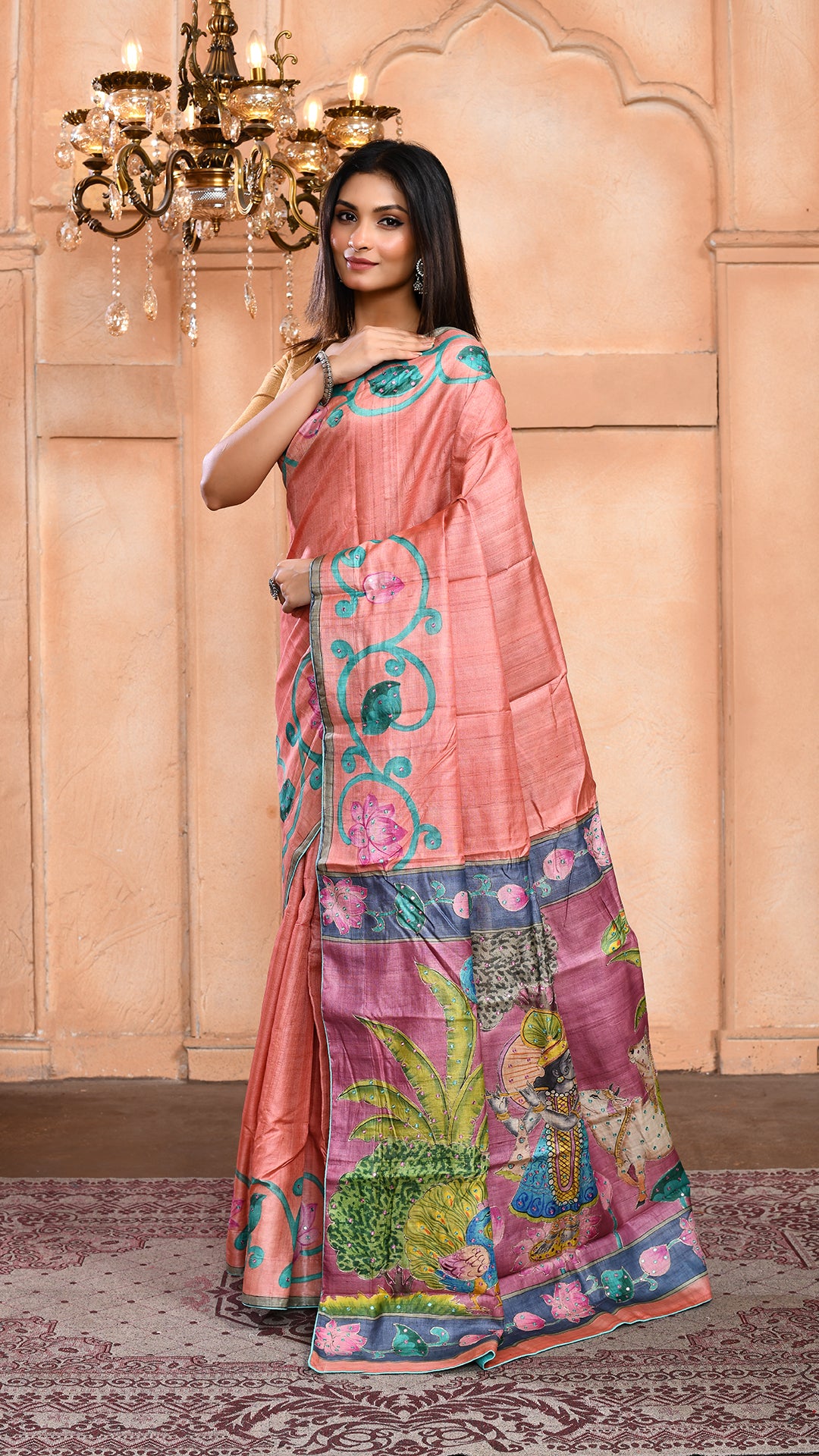 Tussar Zari Handpainted Saree