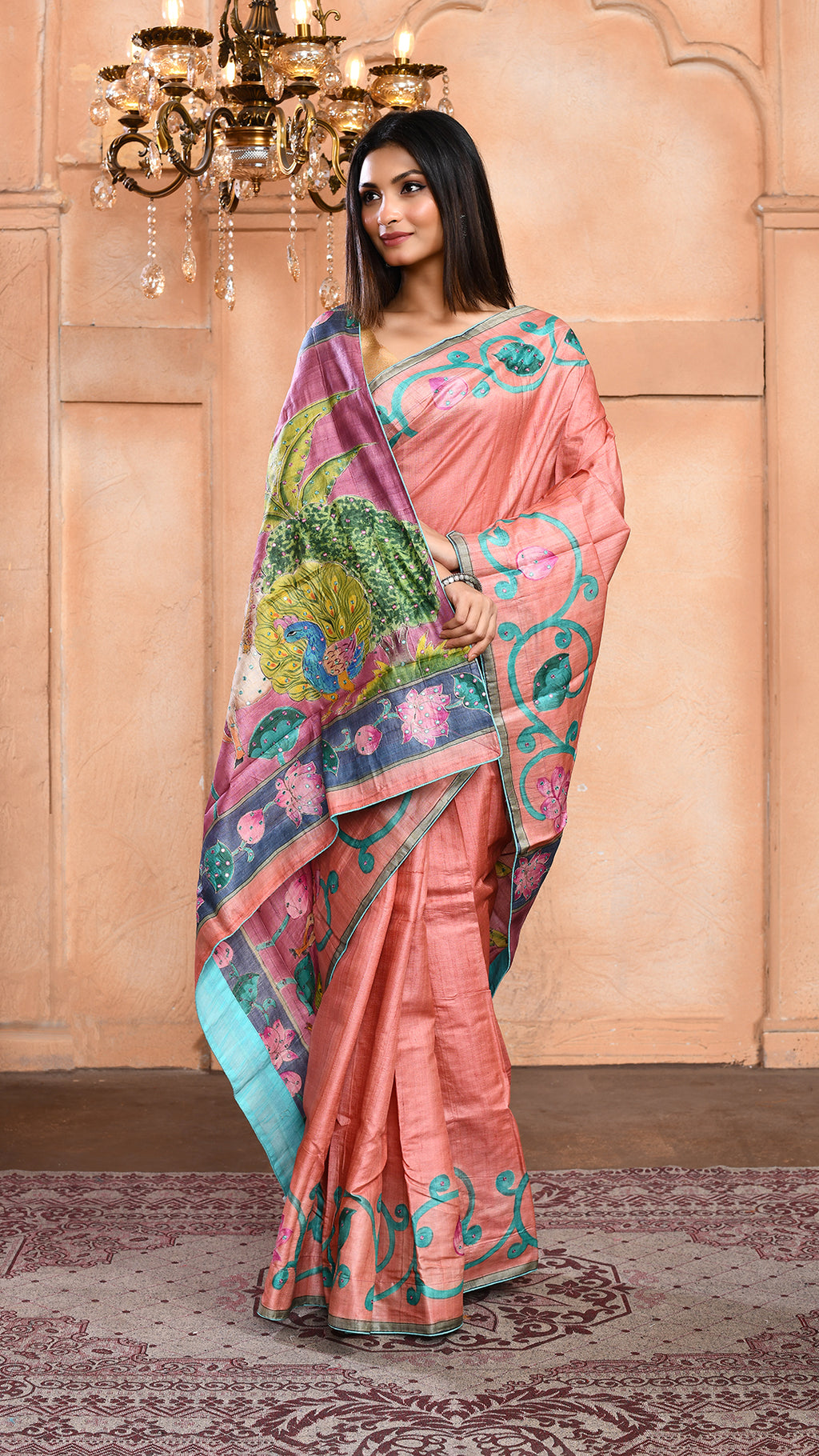 Tussar Zari Handpainted Saree