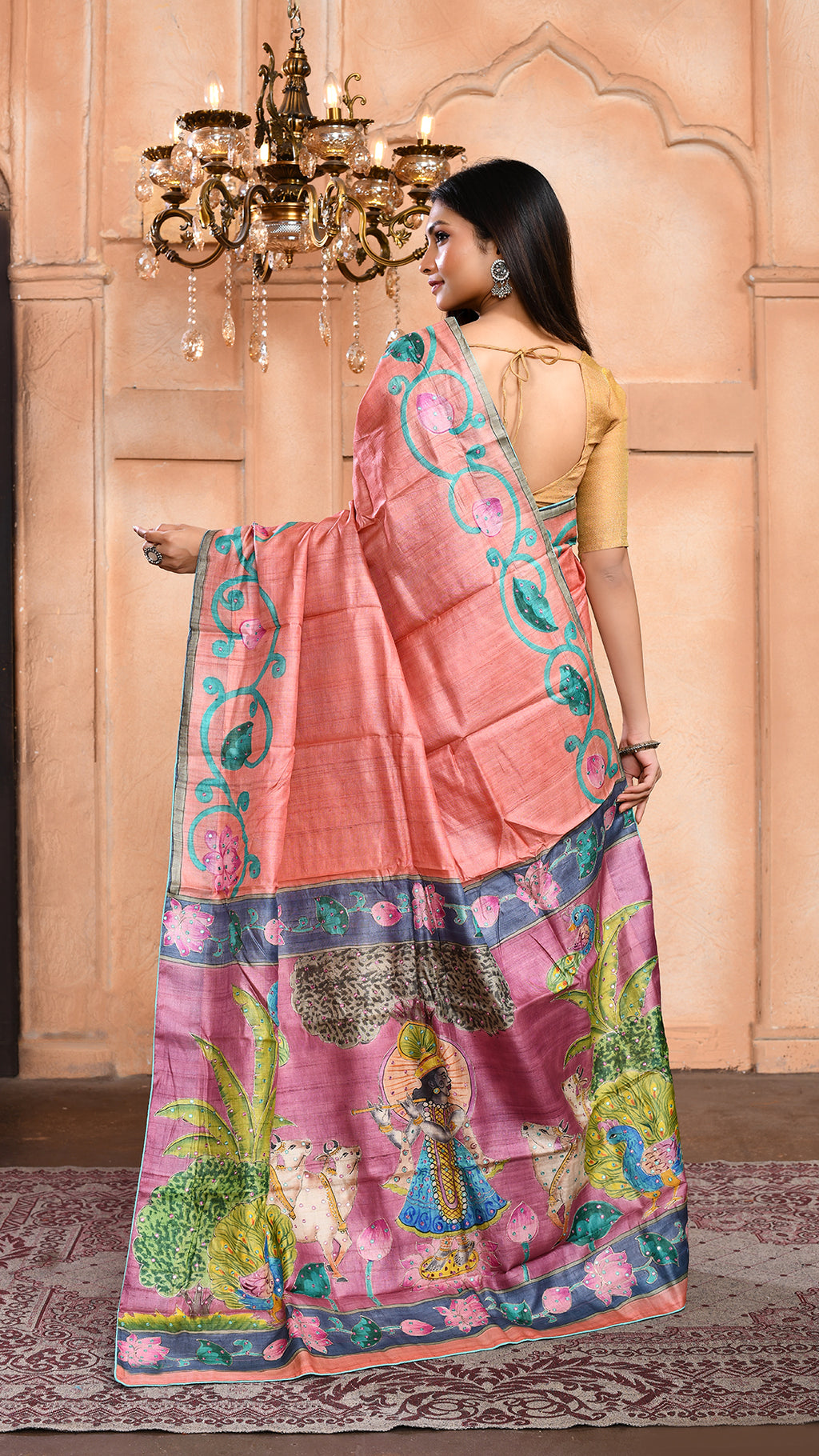 Tussar Zari Handpainted Saree