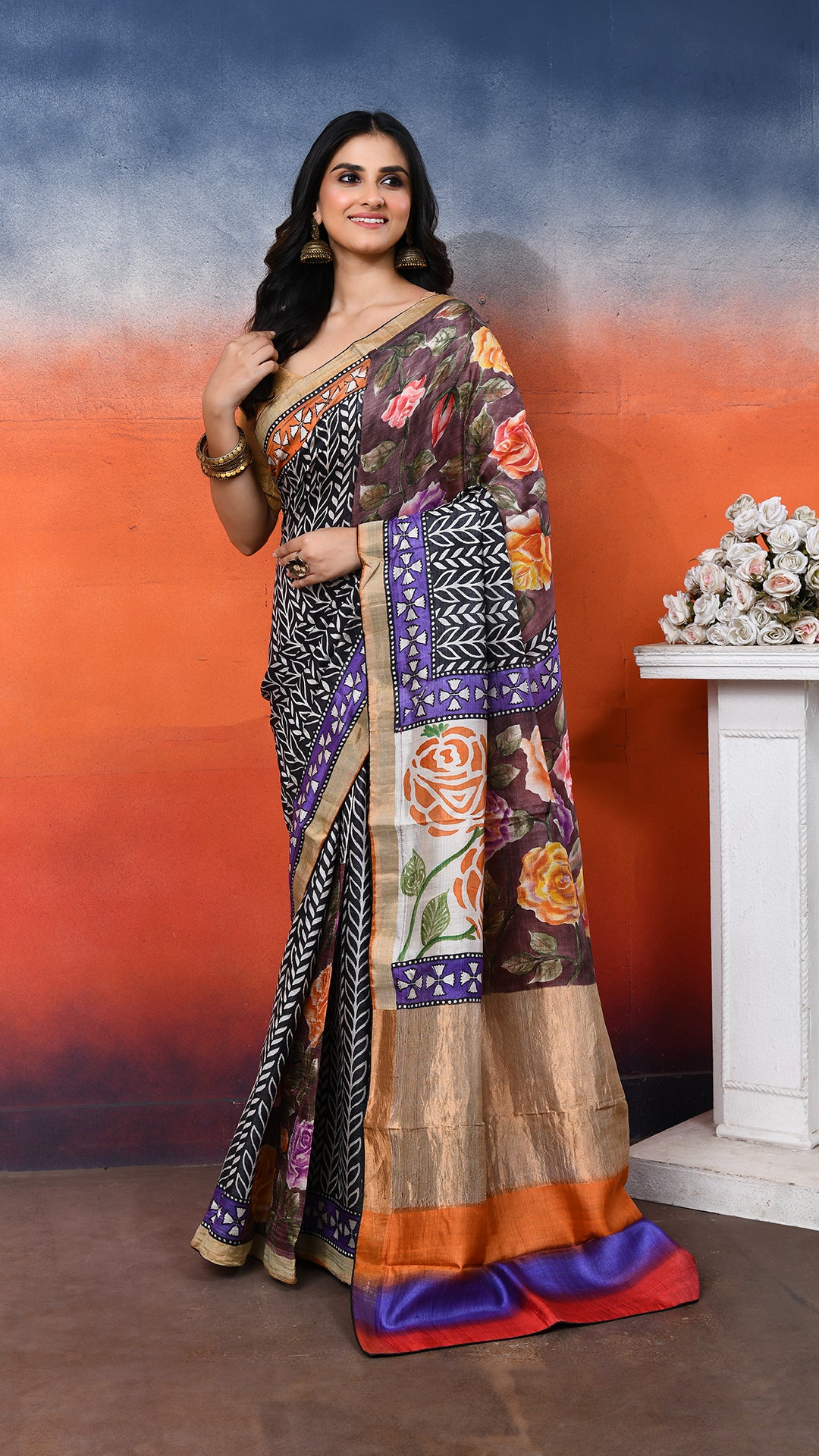 silk - Handblock Handpainted saree