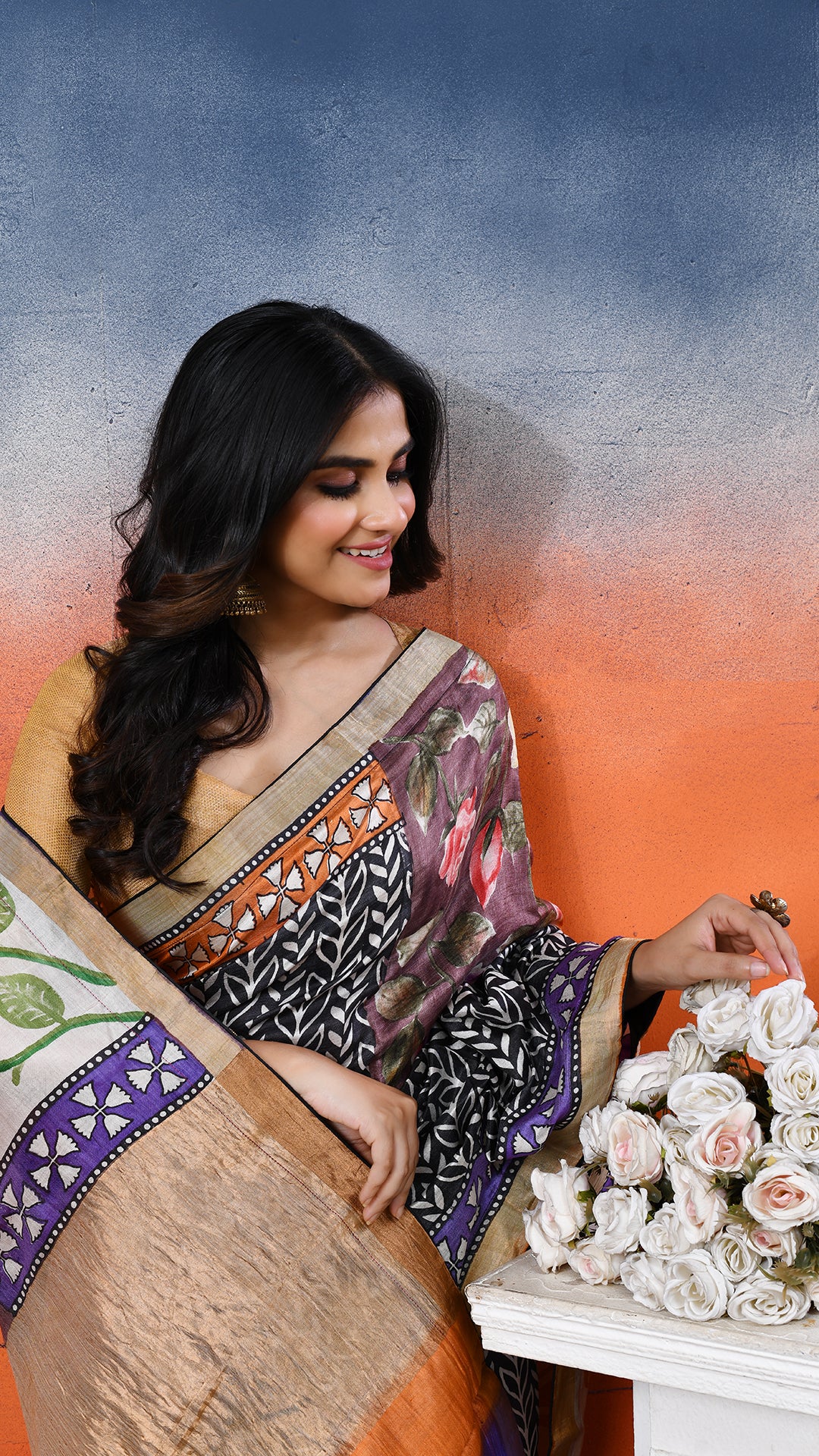 silk - Handblock Handpainted saree