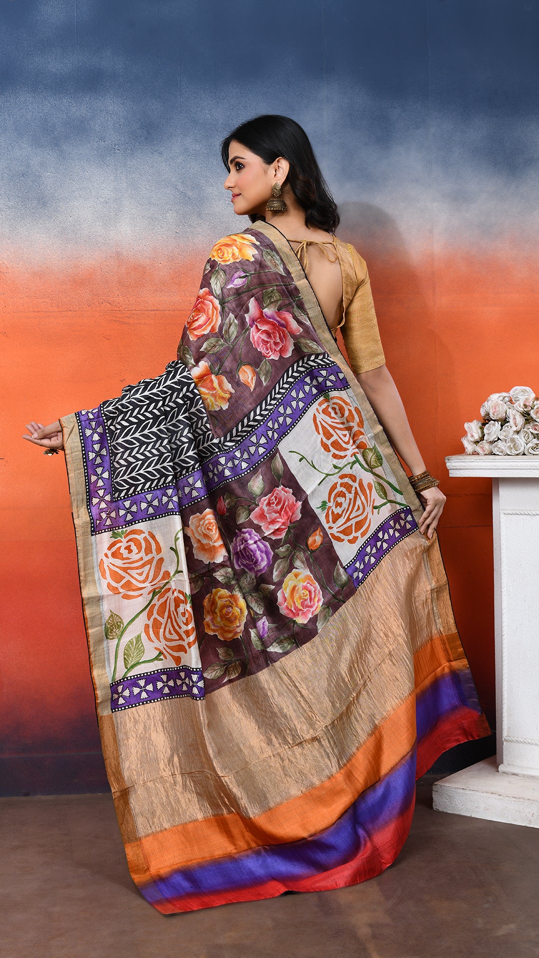 silk - Handblock Handpainted saree