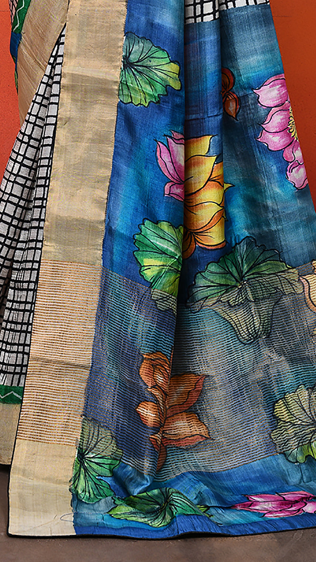 silk - Handblock Handpainted saree