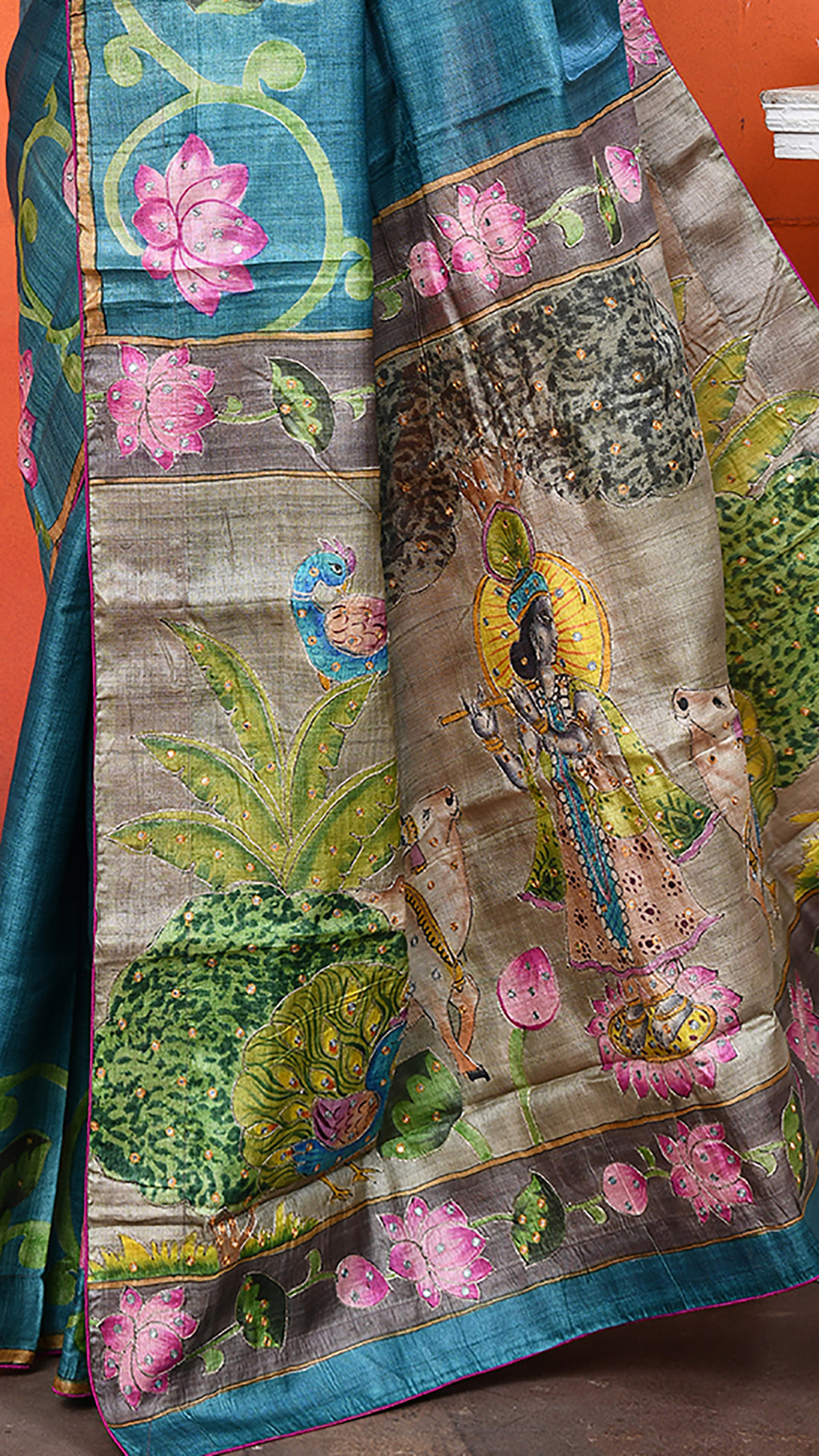 Tussar Zari Handpainted Saree