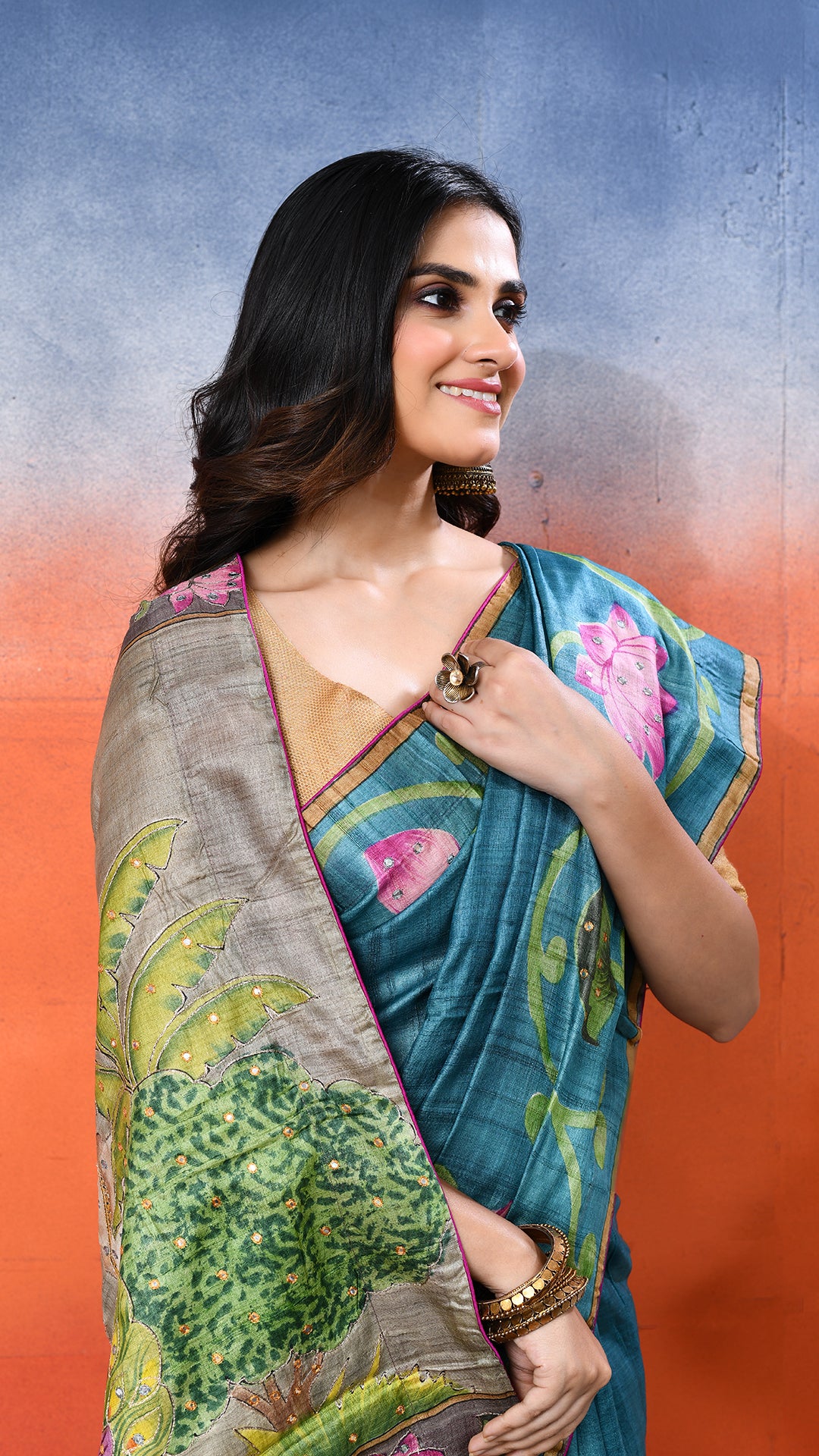 Tussar Zari Handpainted Saree