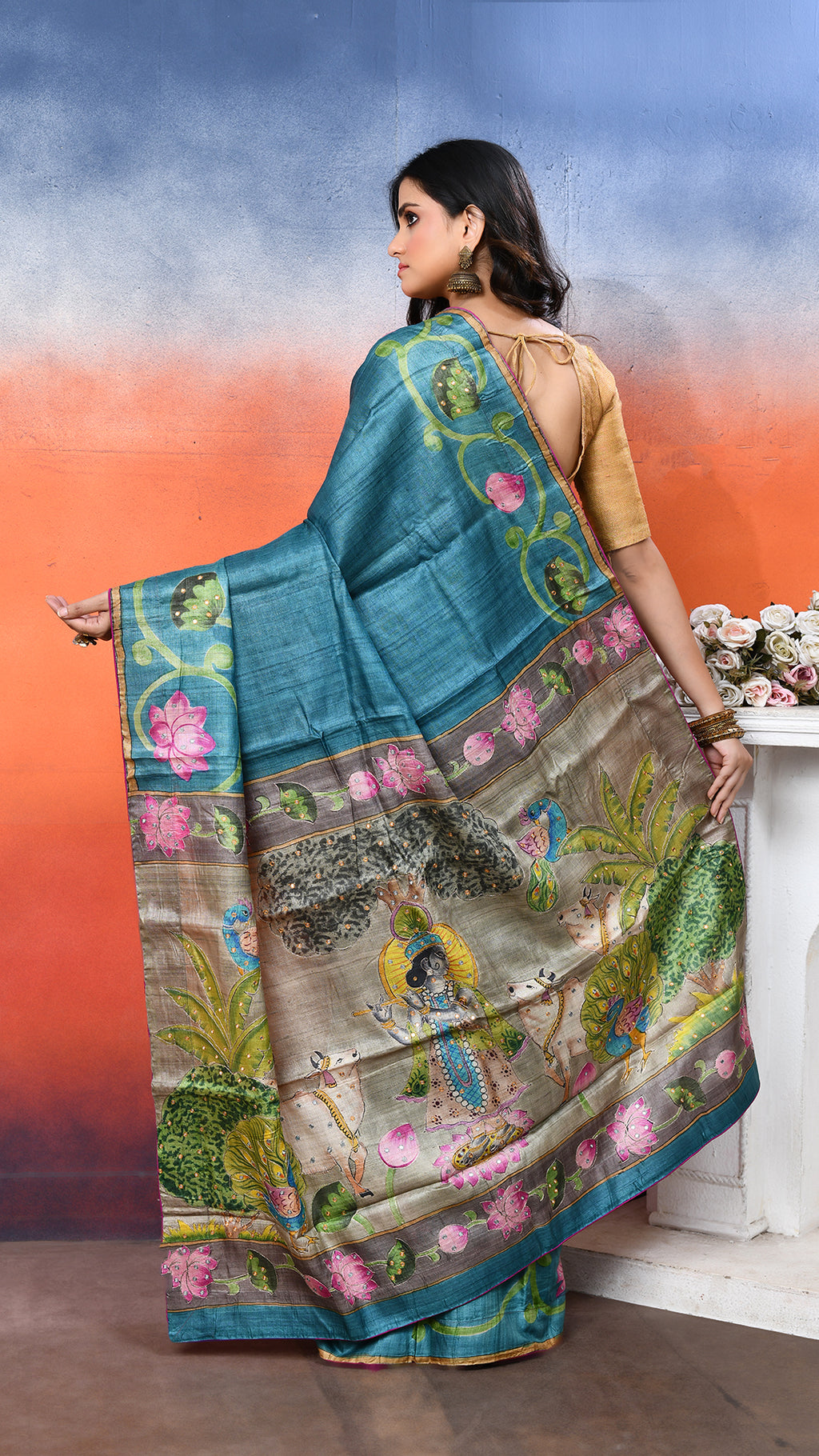 Tussar Zari Handpainted Saree