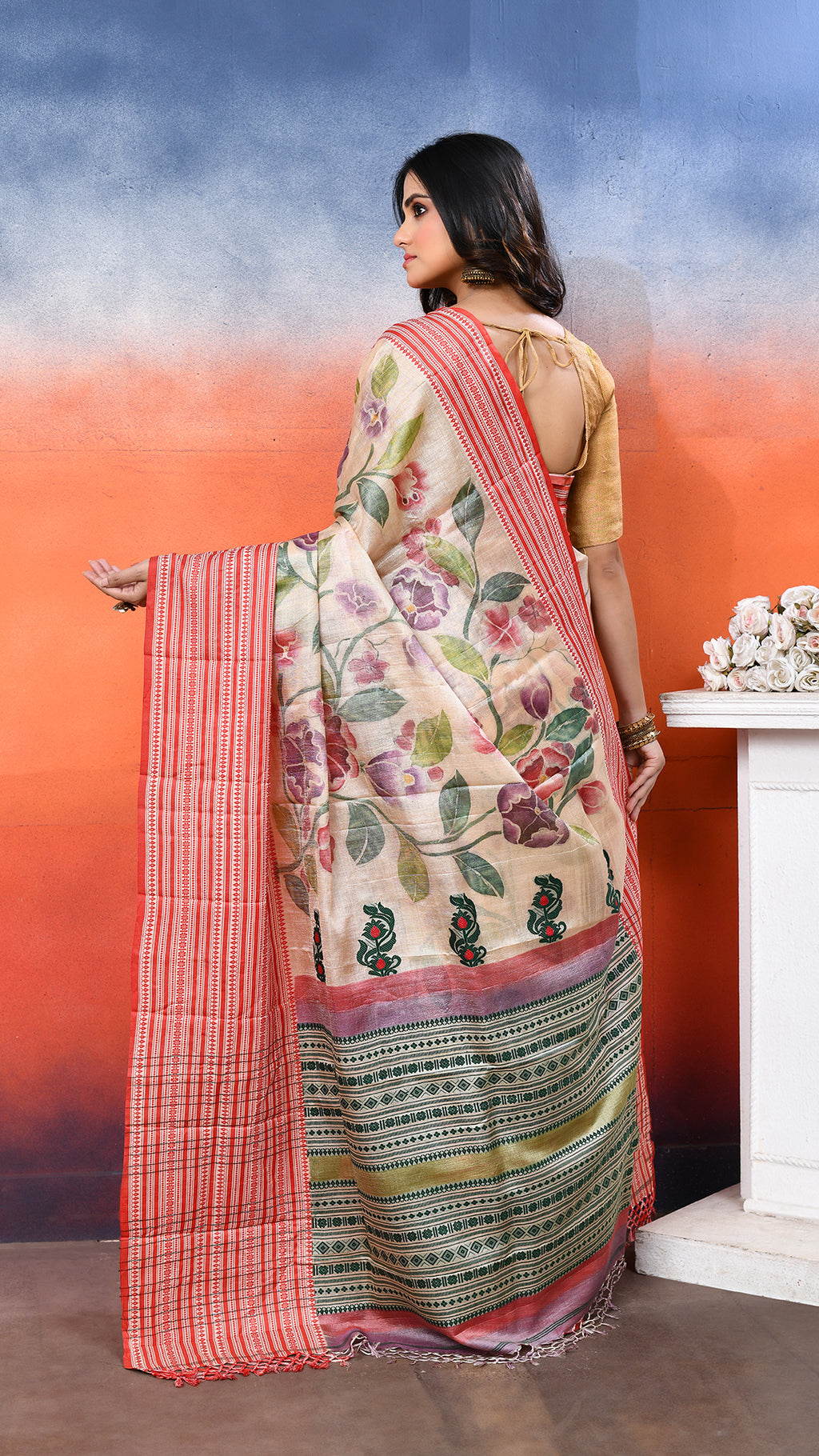 Tasar Handpainted Saree