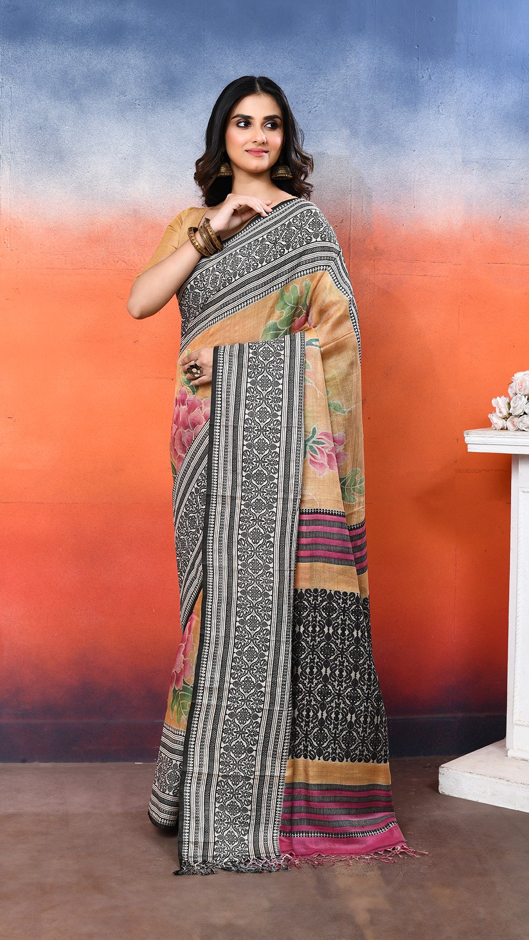 Tasar Handpainted Saree
