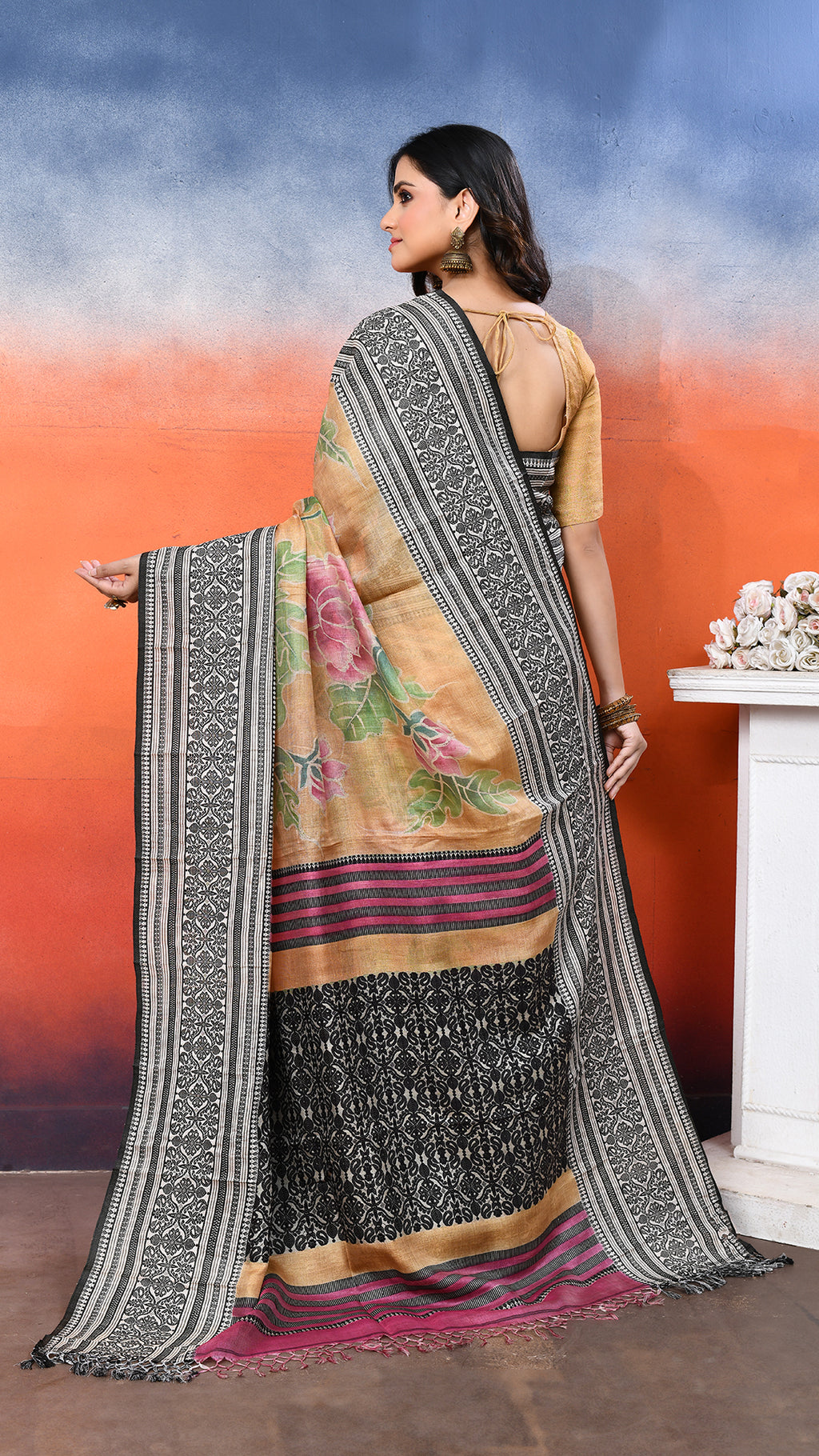 Tasar Handpainted Saree