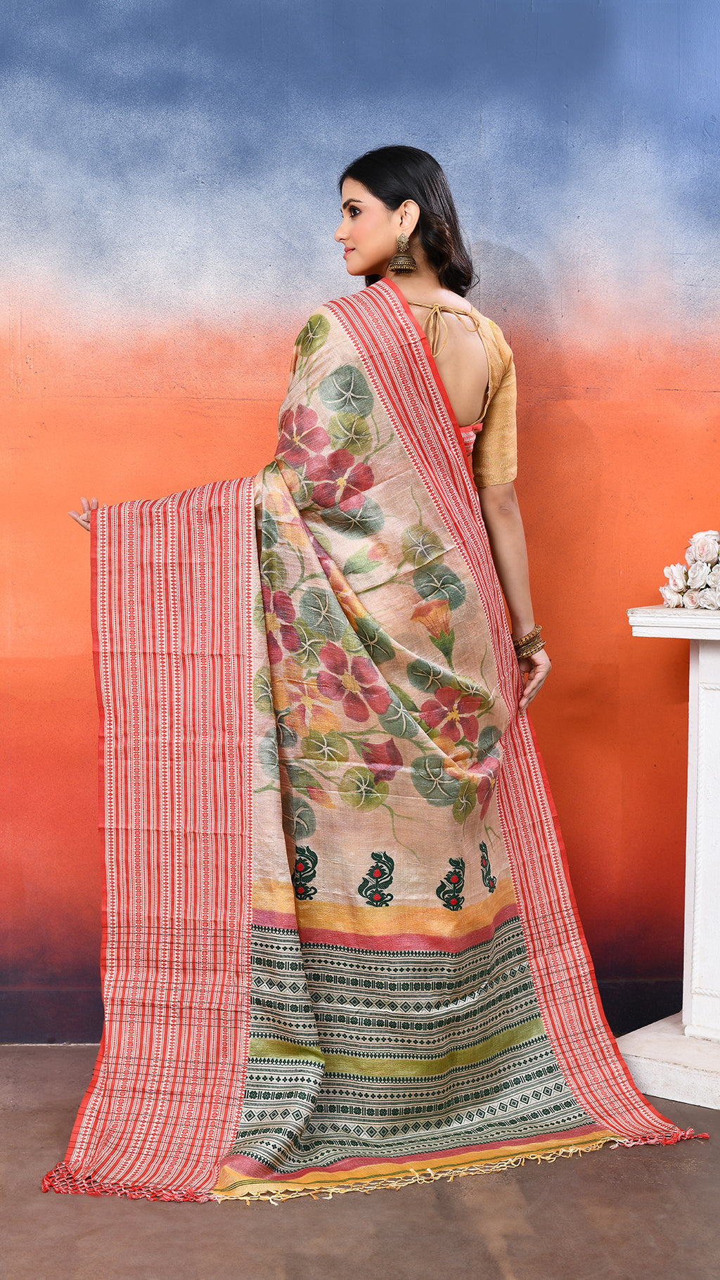Tasar Handpainted Saree
