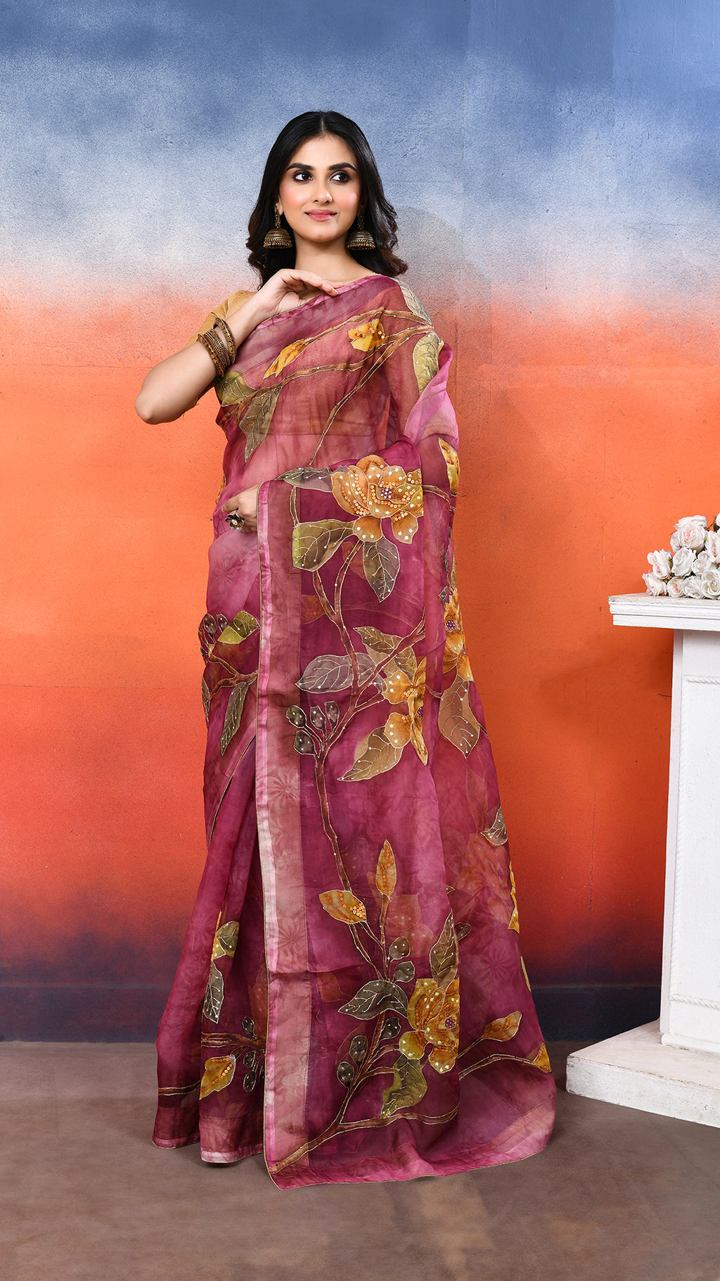 Muslin Embroidered Saree