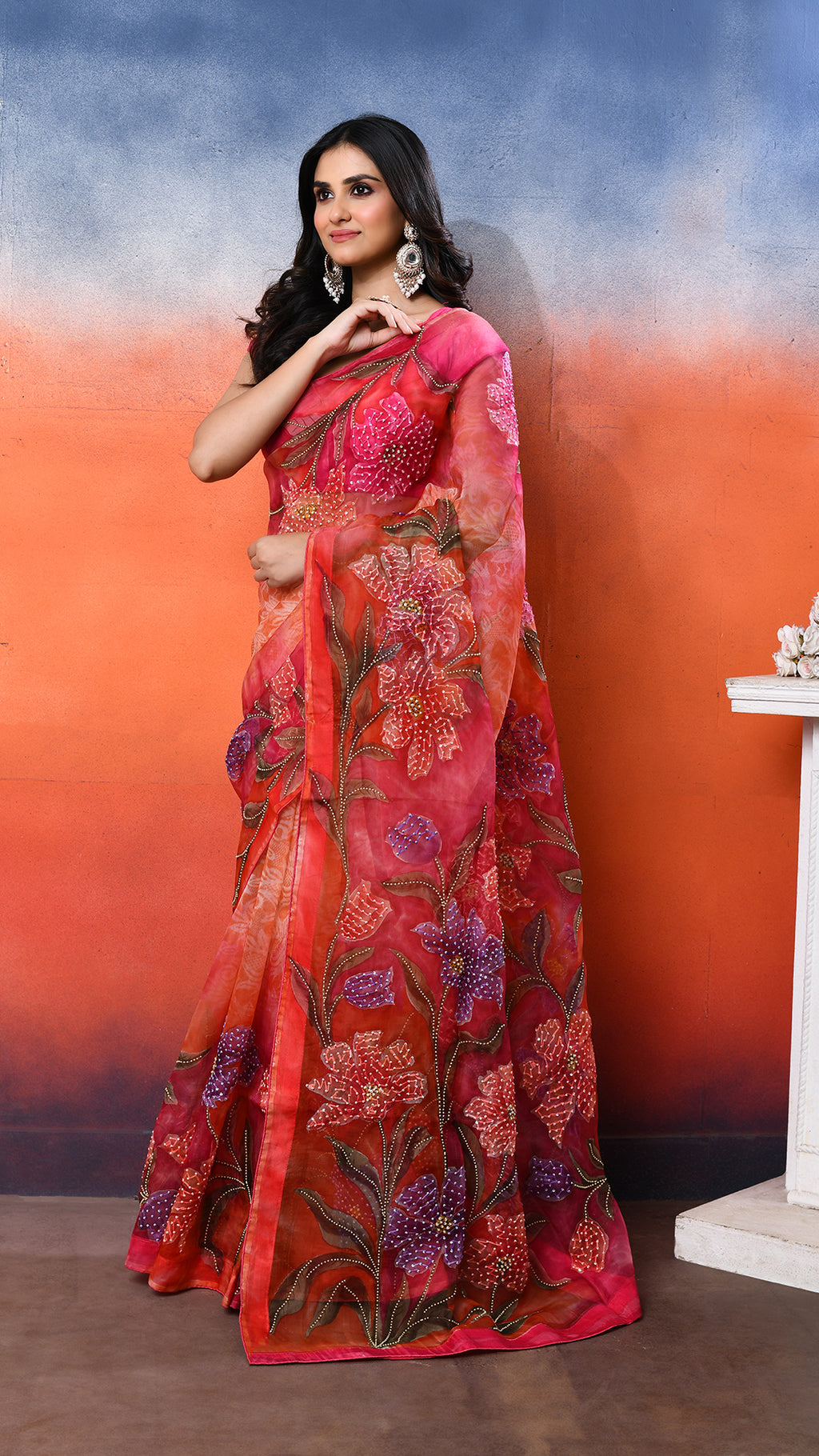 Muslin Embroidered Saree