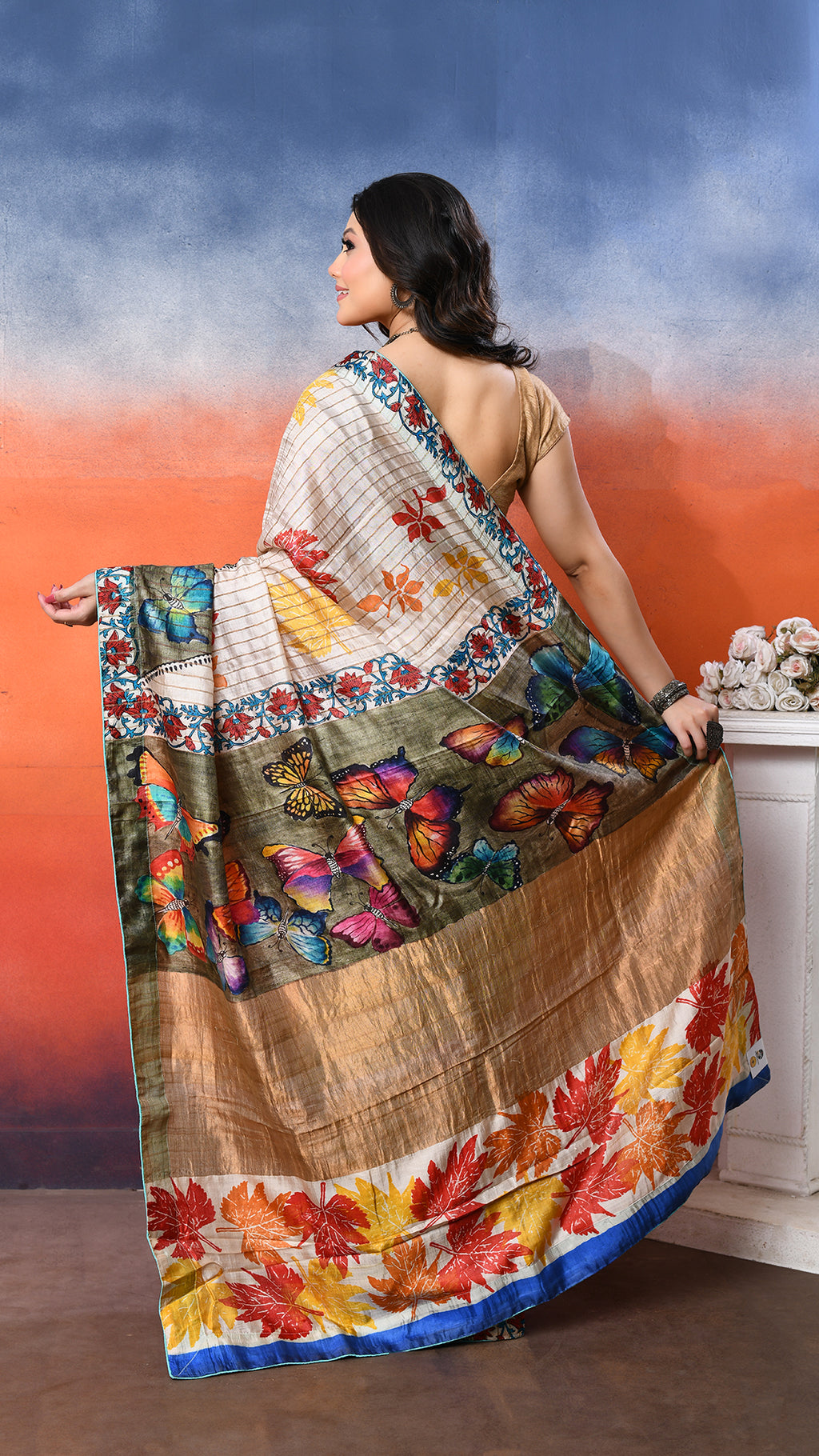 silk - Handblock Handpainted saree