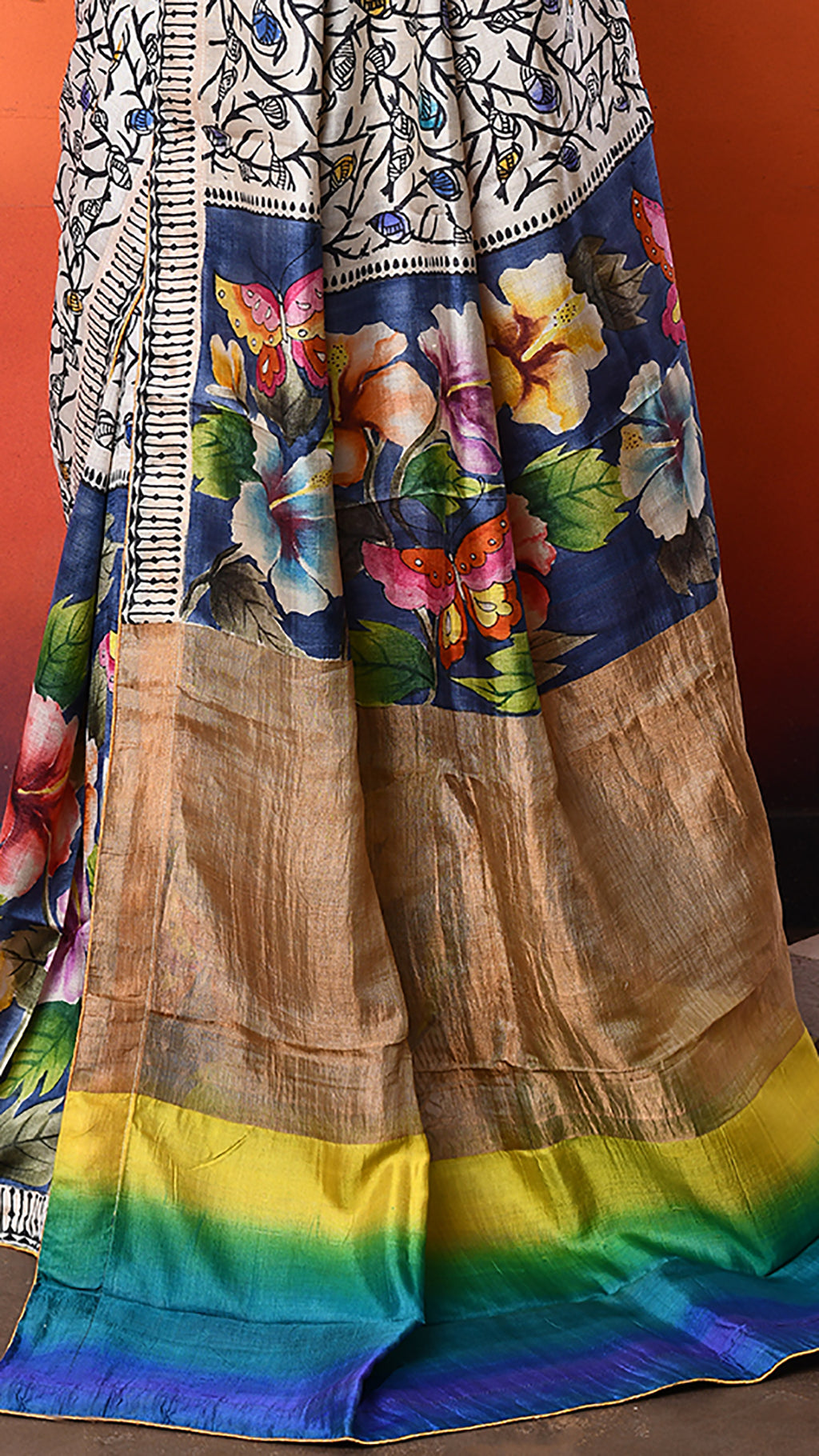 silk - Handblock Handpainted saree