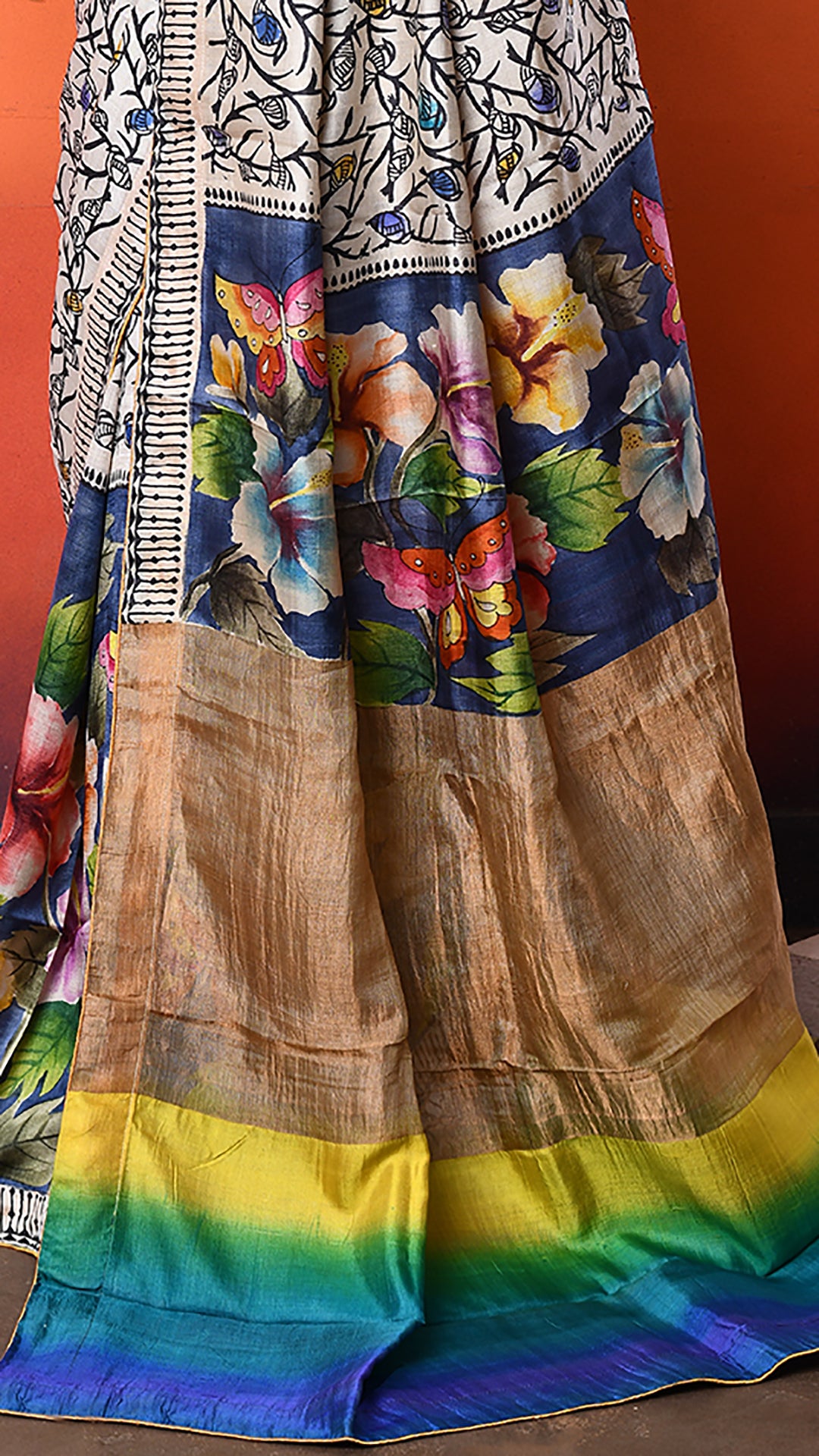silk - Handblock Handpainted saree