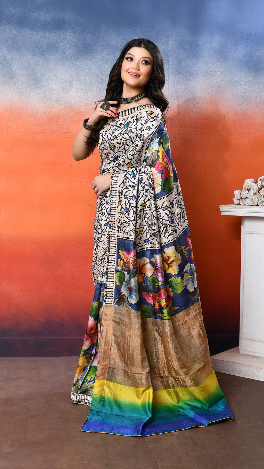 silk - Handblock Handpainted saree