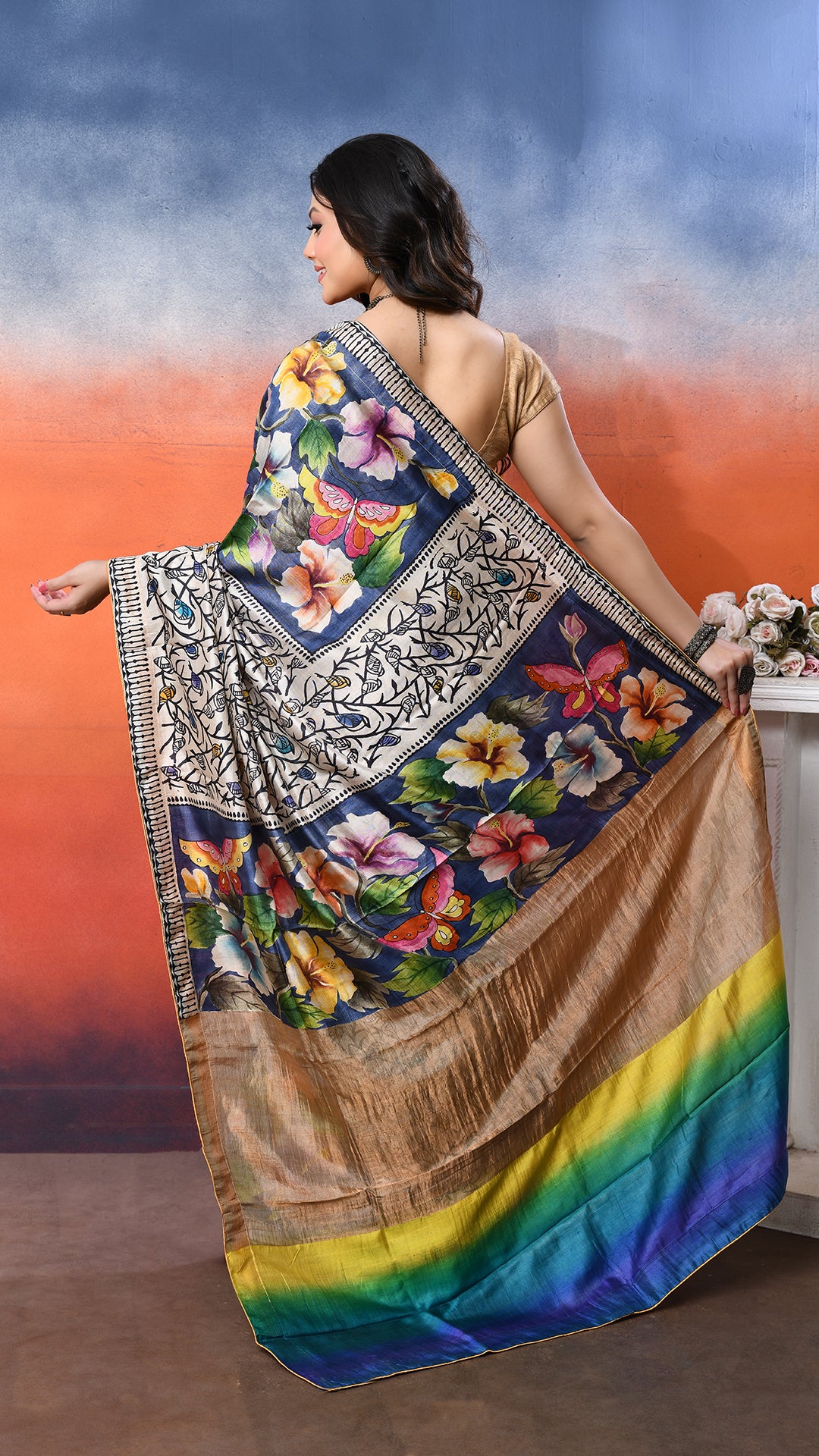silk - Handblock Handpainted saree