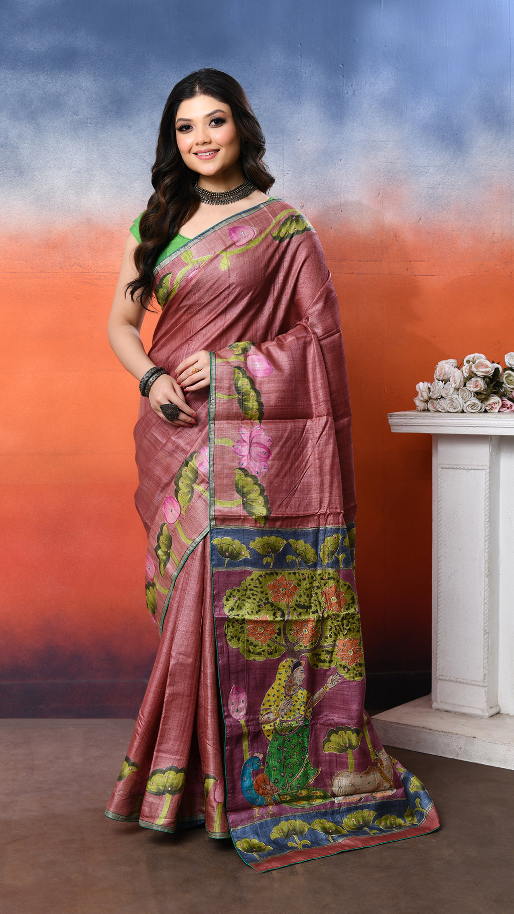 Tussar Zari Handpainted Saree