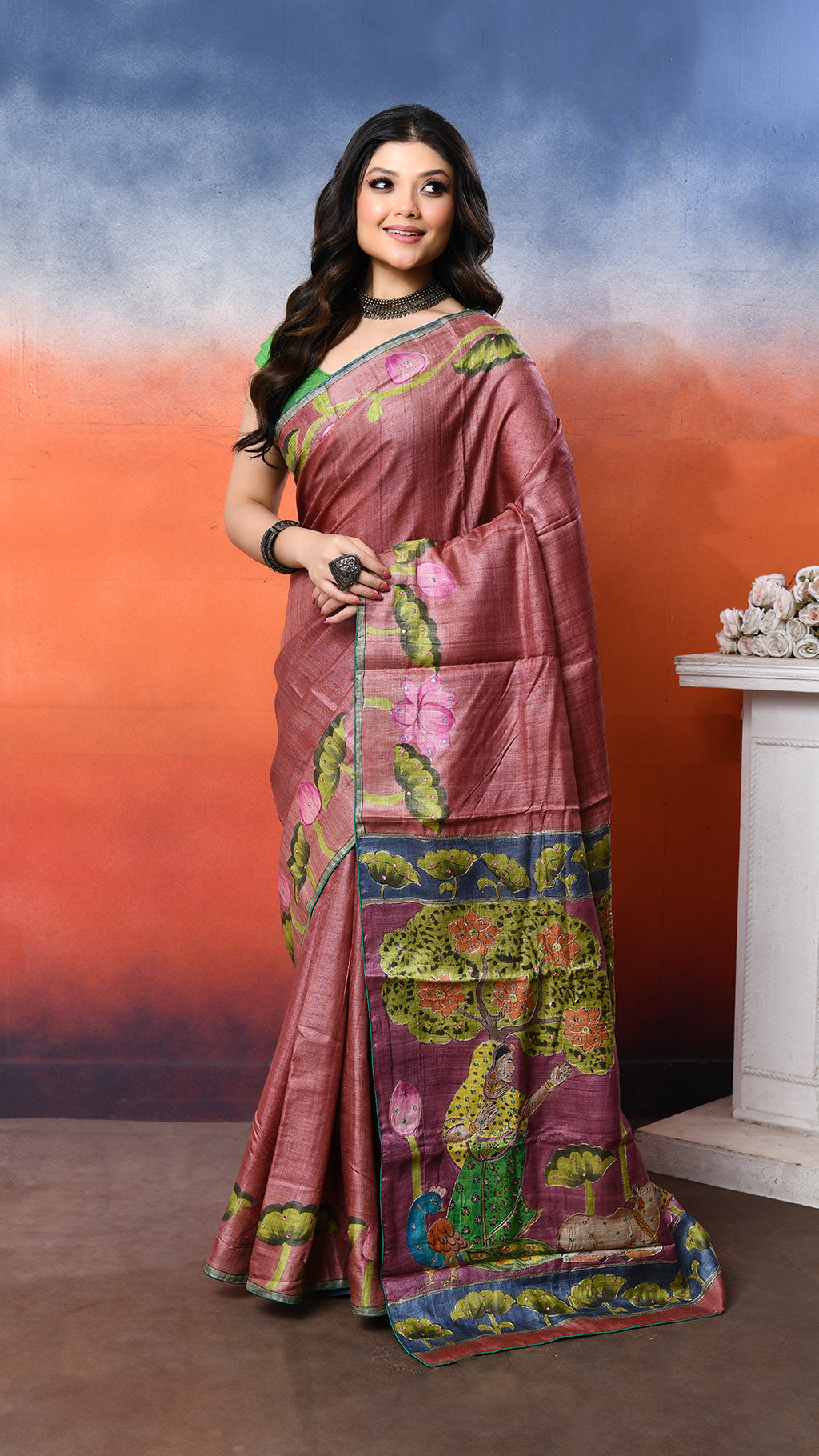 Tussar Zari Handpainted Saree