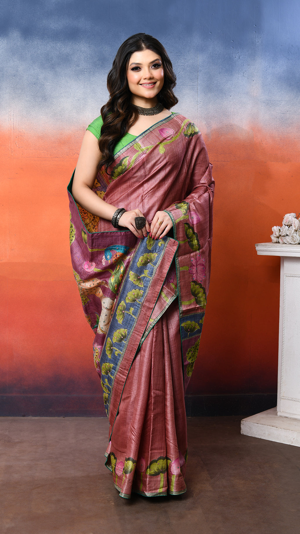 Tussar Zari Handpainted Saree