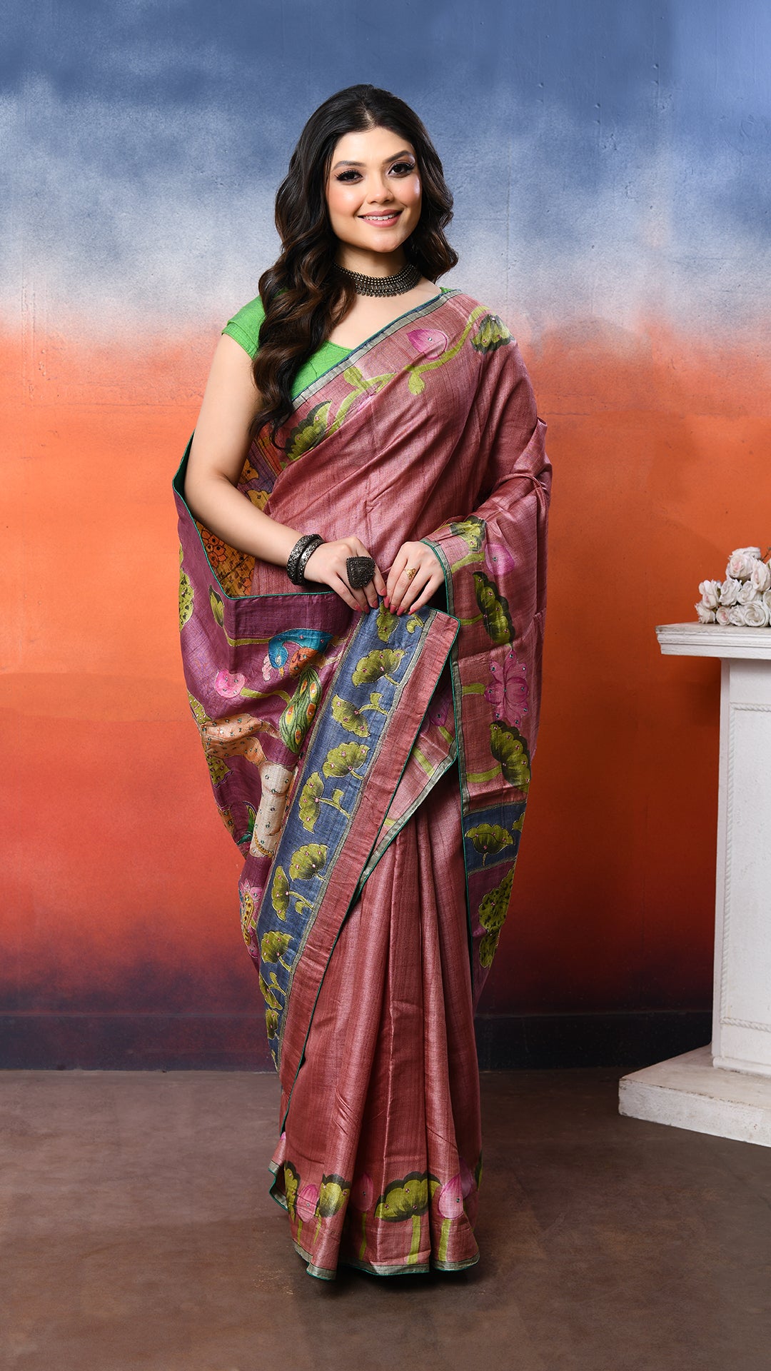 Tussar Zari Handpainted Saree