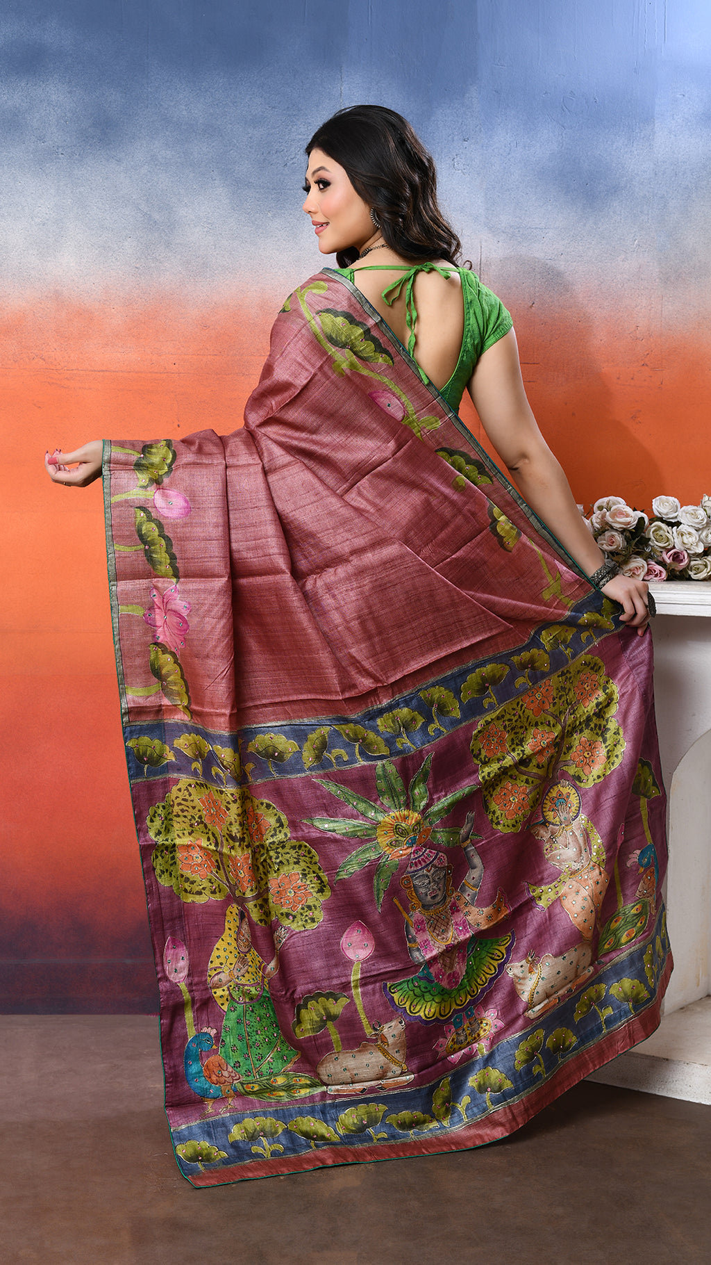 Tussar Zari Handpainted Saree