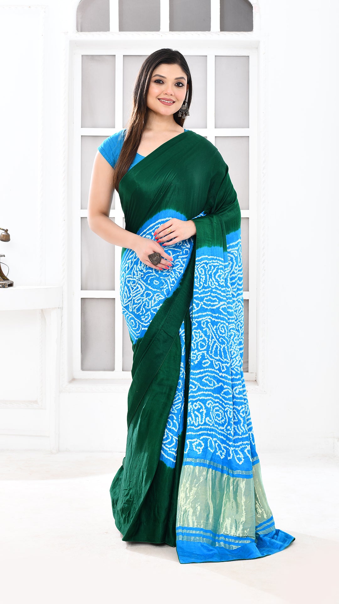 Gazi Silk Tissue Palu Hand Bandhej Green