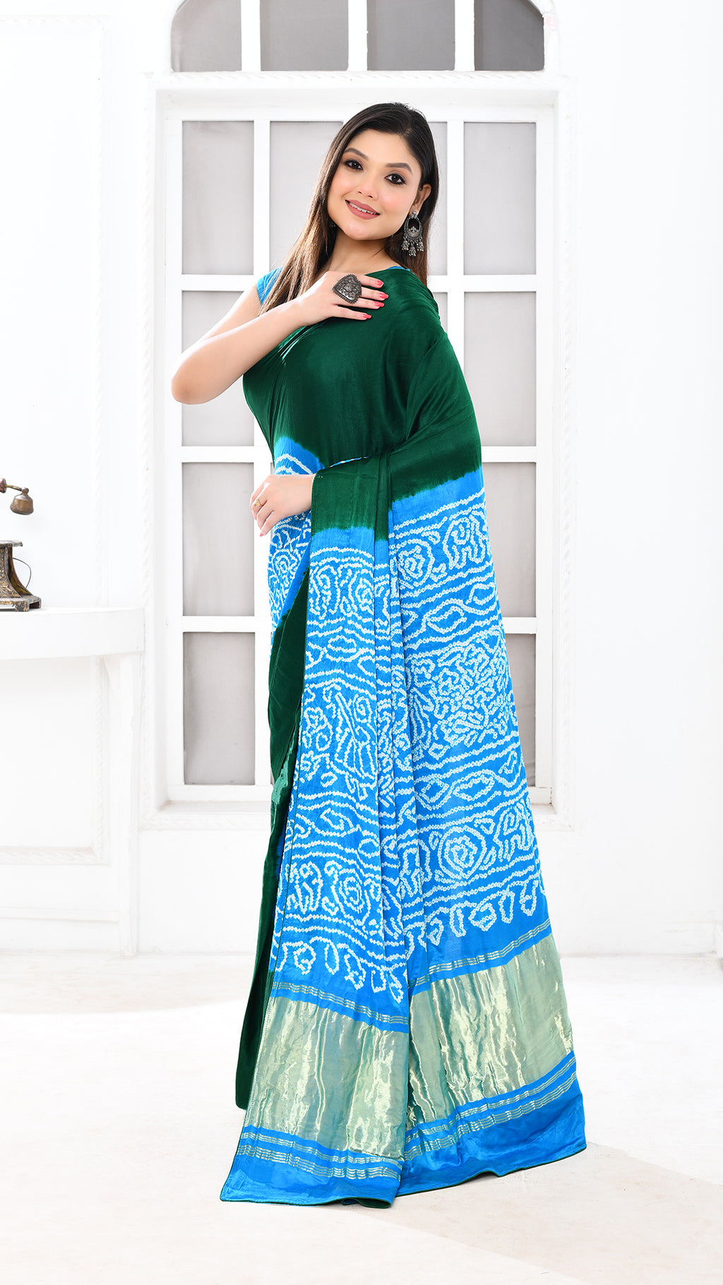 Gazi Silk Tissue Palu Hand Bandhej Green