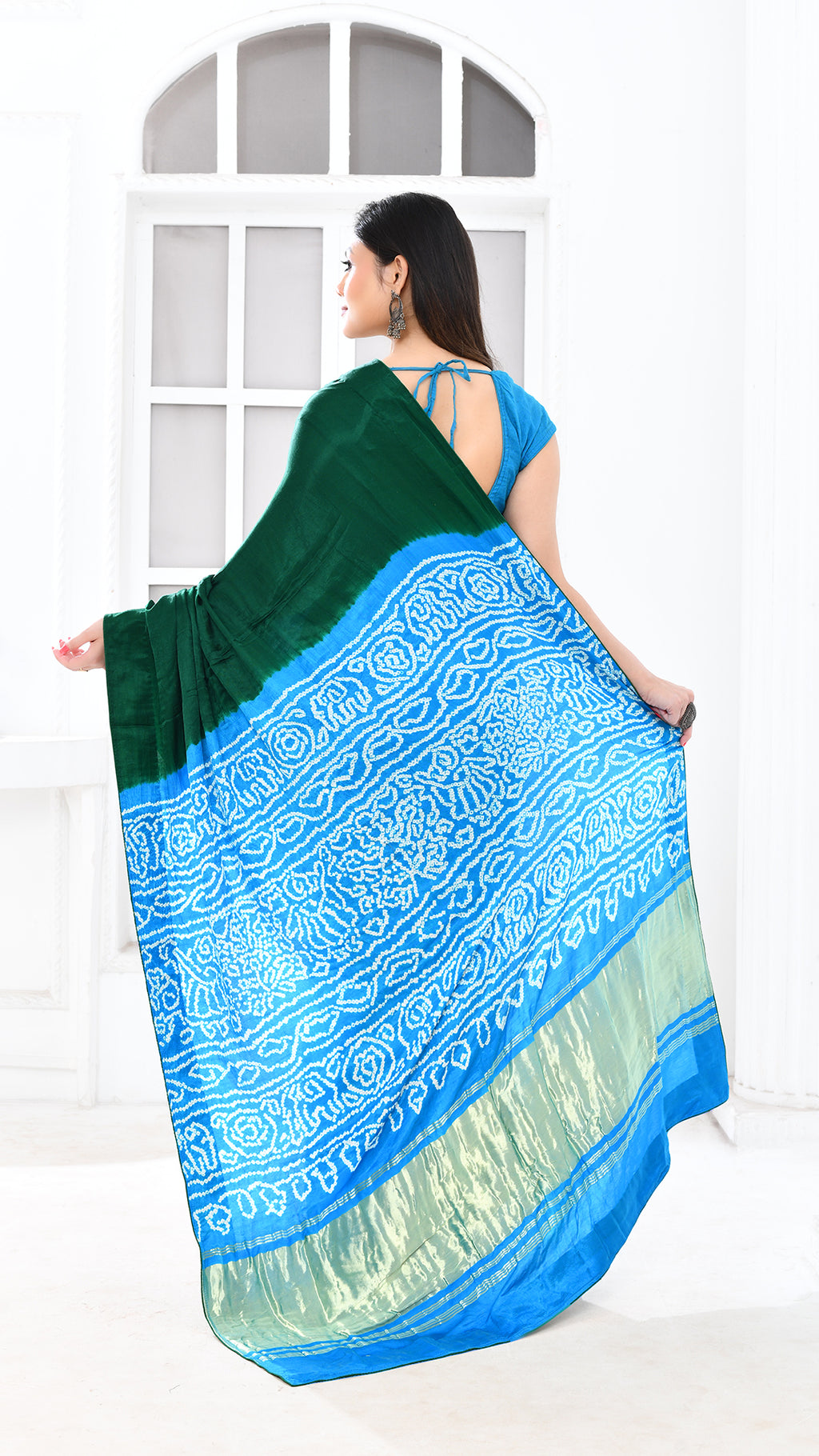 Gazi Silk Tissue Palu Hand Bandhej Green