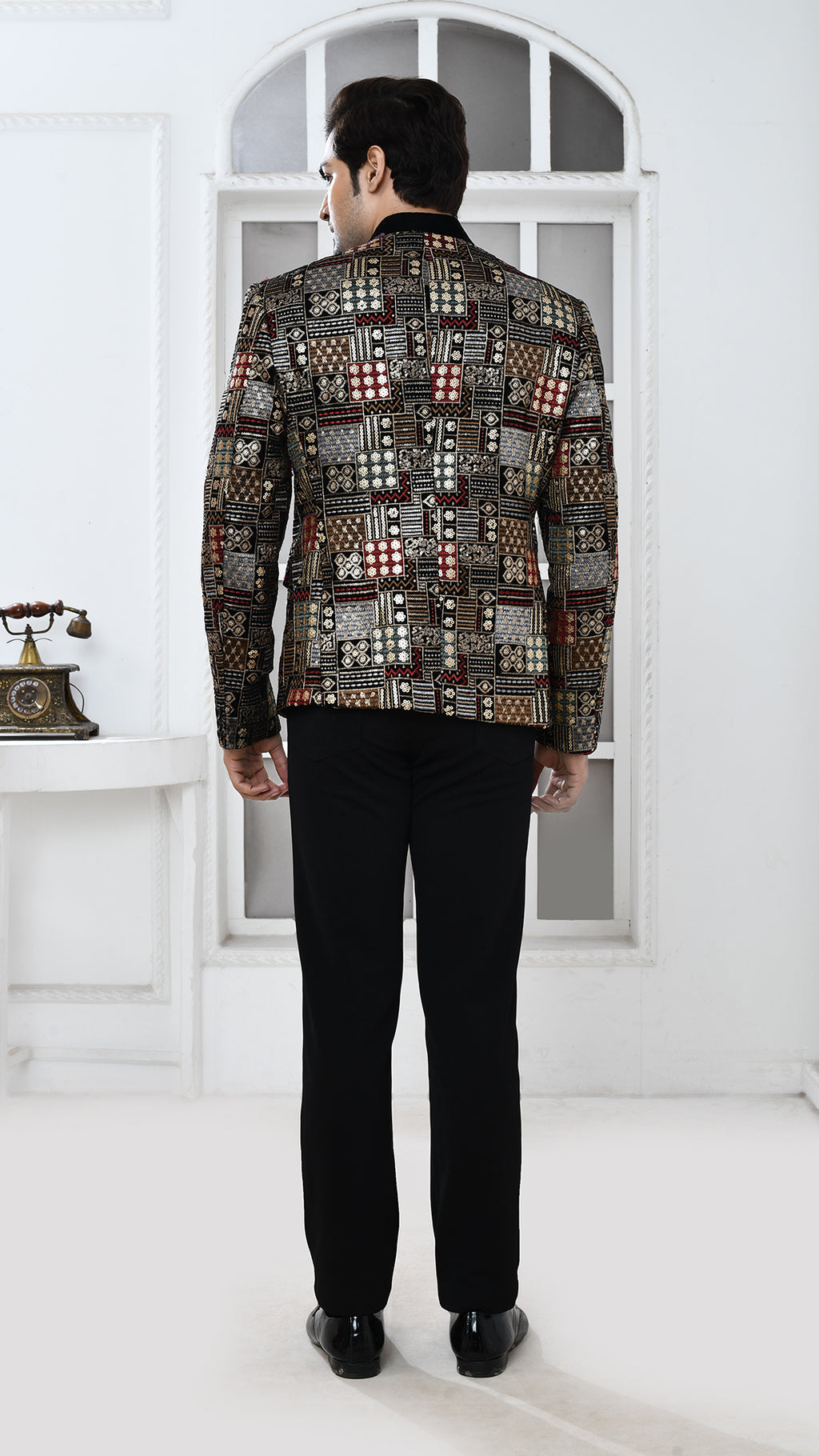 Black Velvet Embroidery Bandgala Jacket