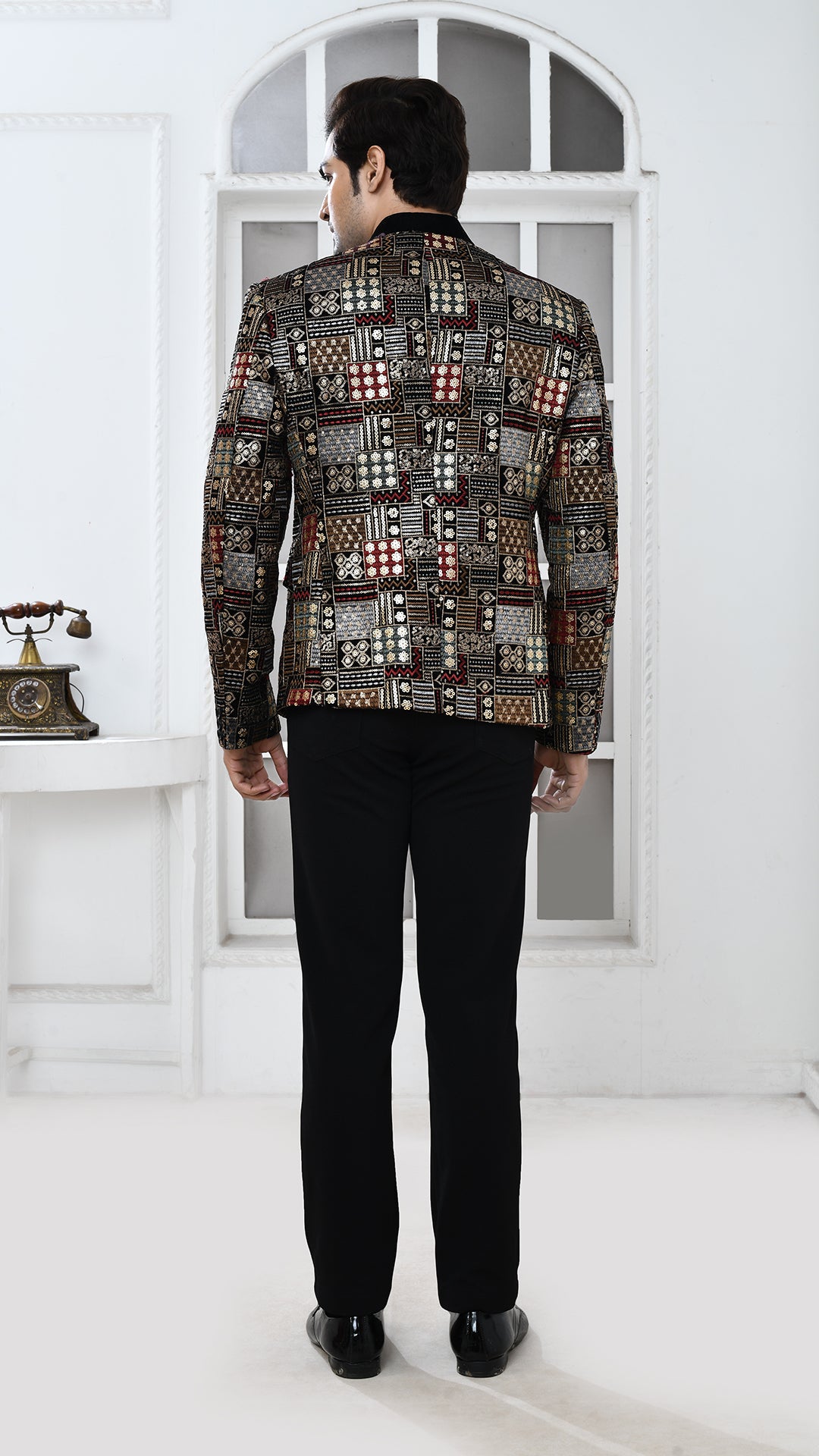 Black Velvet Embroidery Bandgala Jacket