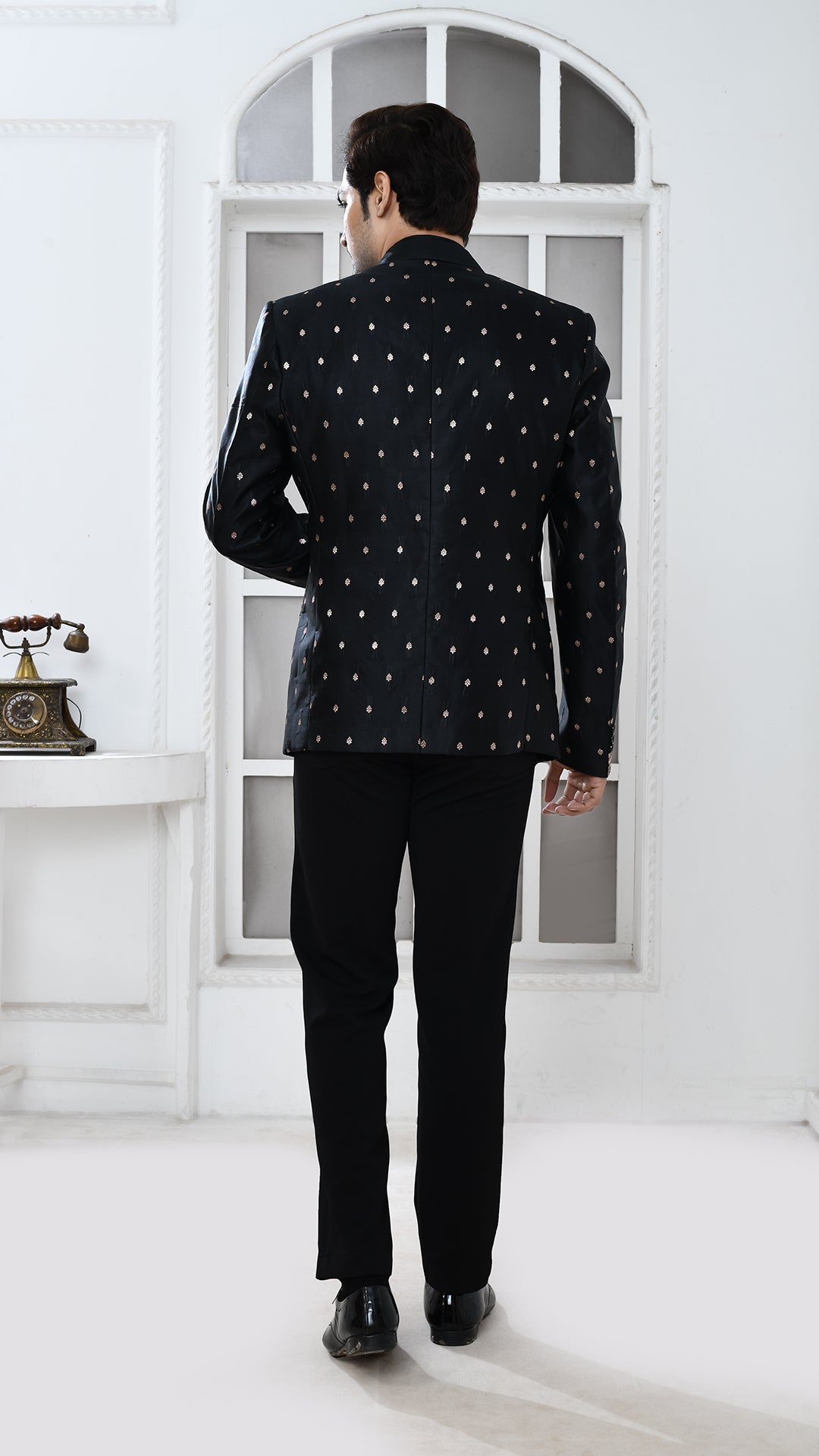 Black Banarasi Indo Western Jacket