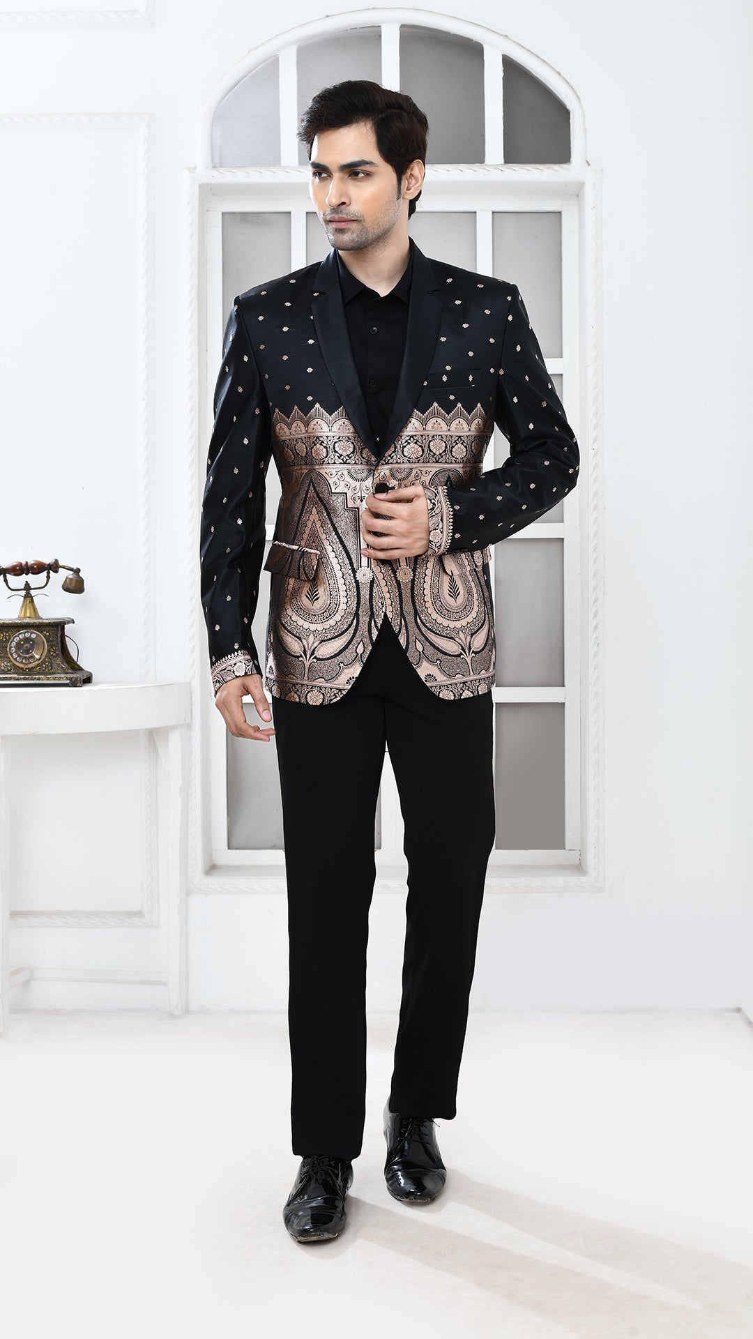 Black Banarasi Indo Western Jacket