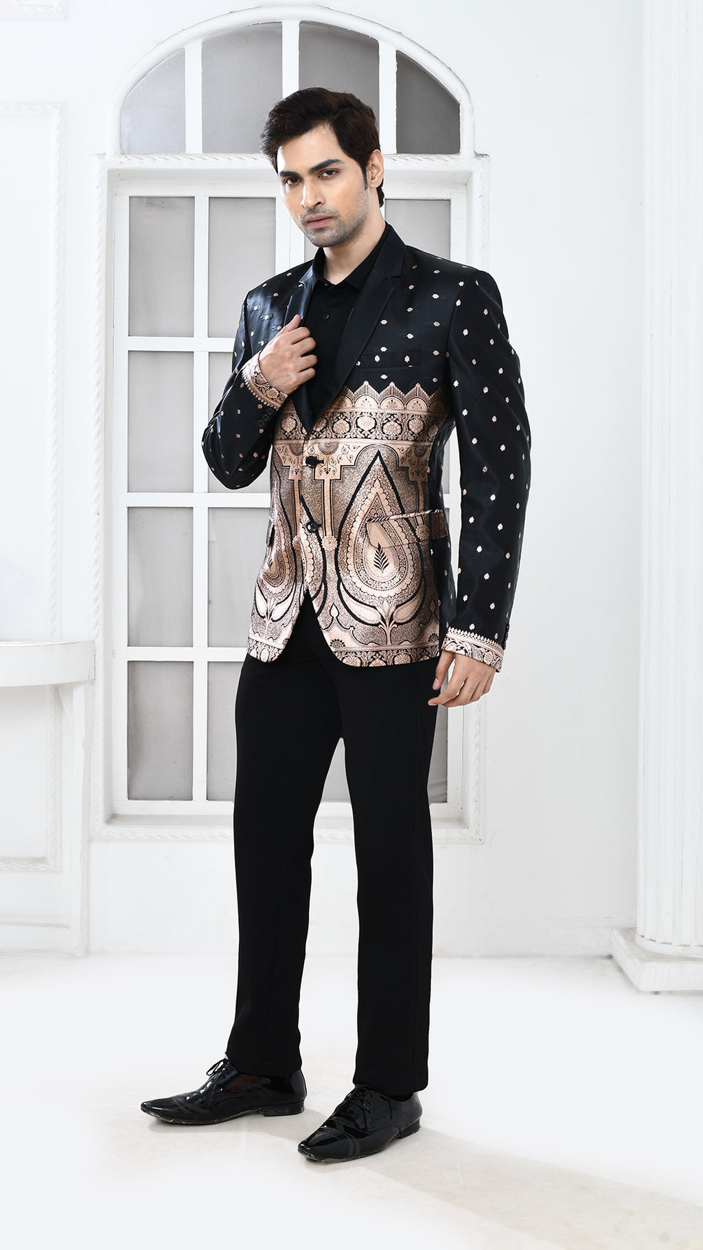 Black Banarasi Indo Western Jacket