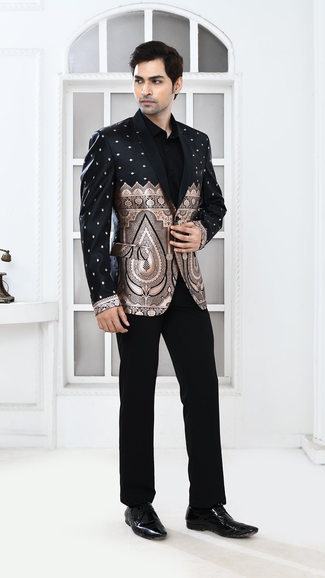 Black Banarasi Indo Western Jacket