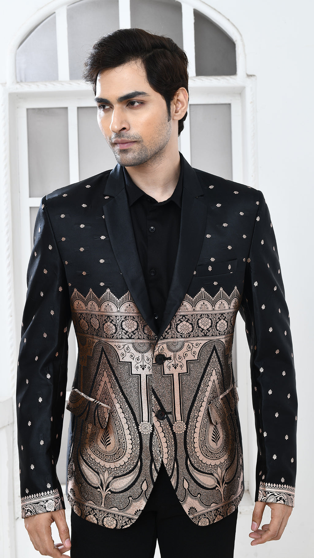 Black Banarasi Indo Western Jacket