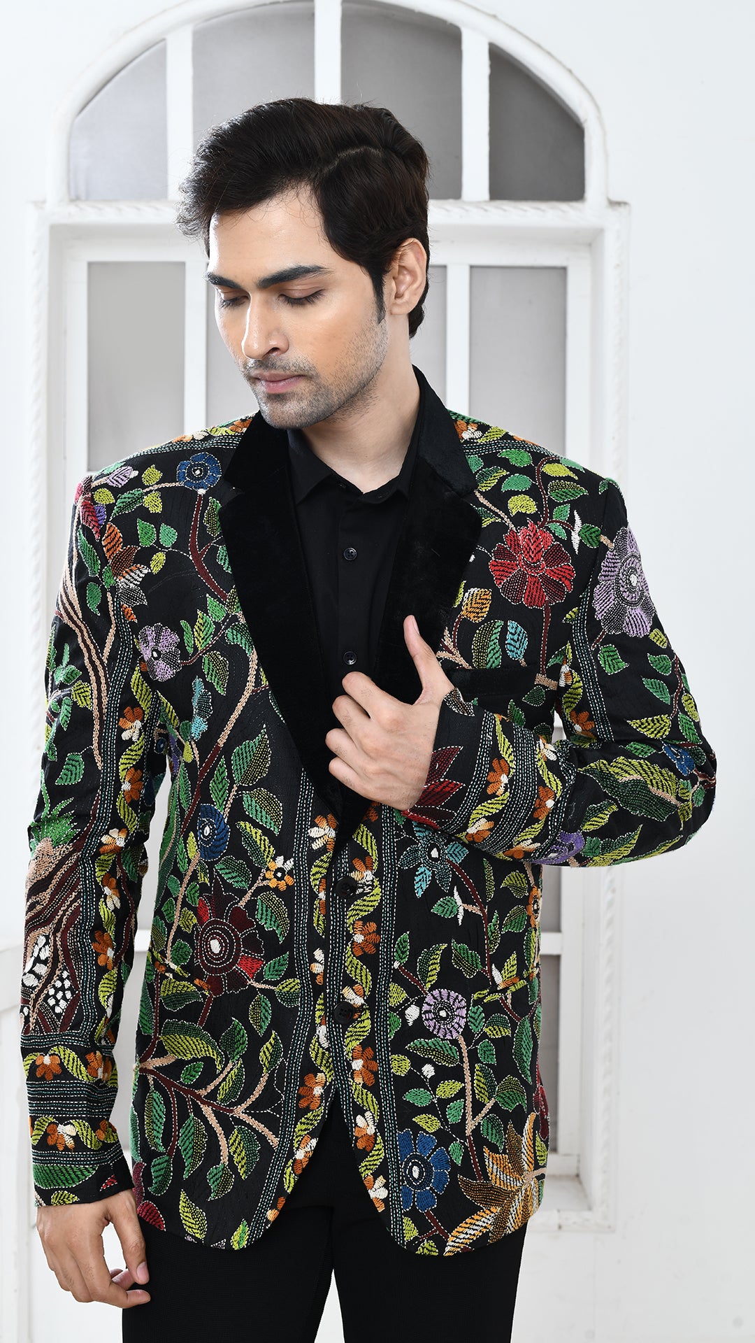 Black Nakshi Kantha Velvet Collar