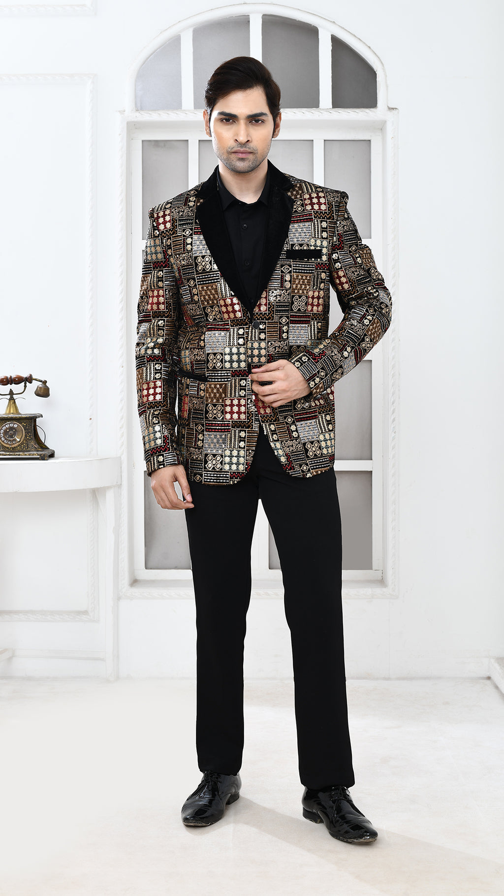Black Velvet Embroidery Indo Westan jacket