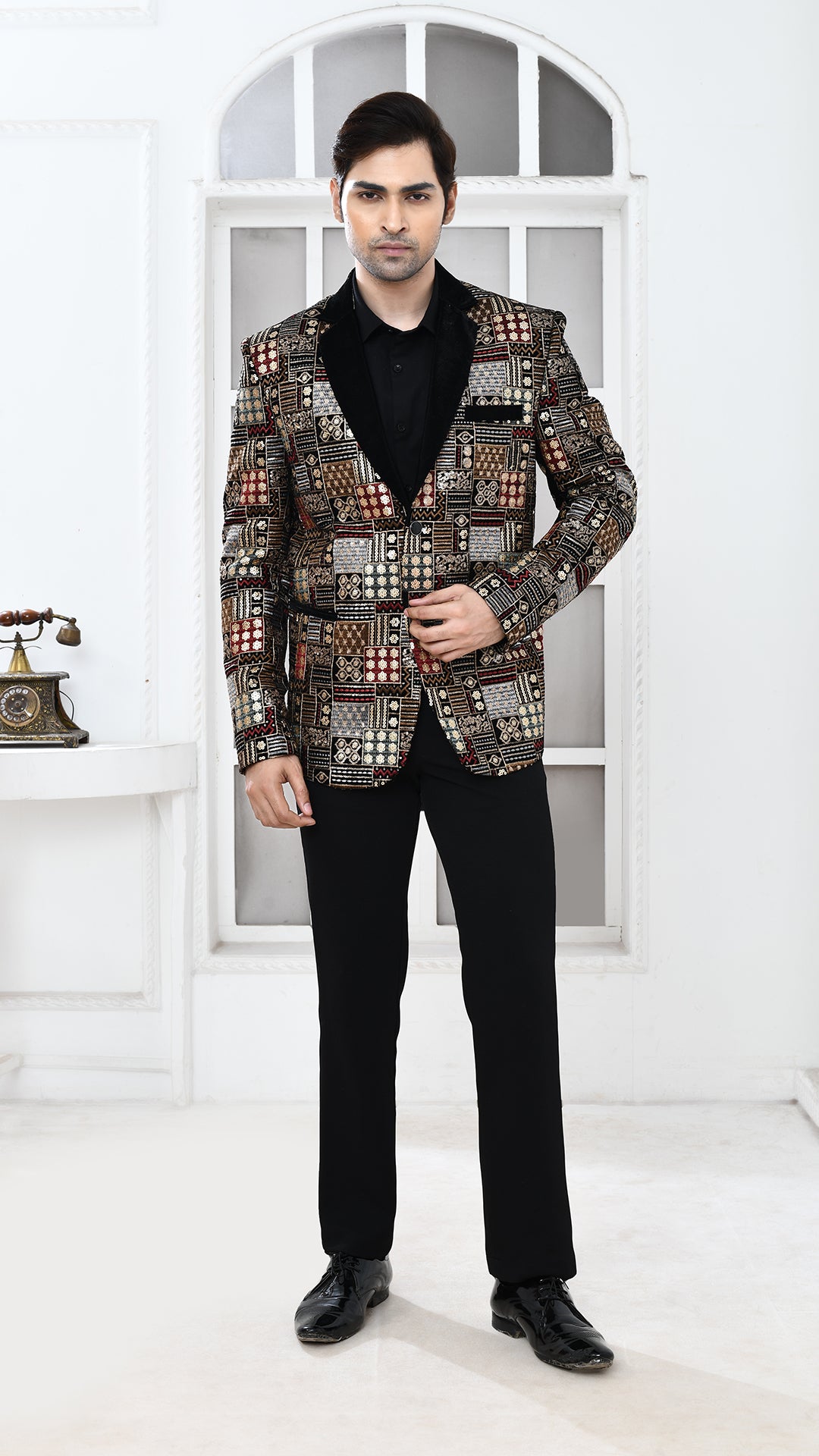 Black Velvet Embroidery Indo Westan jacket