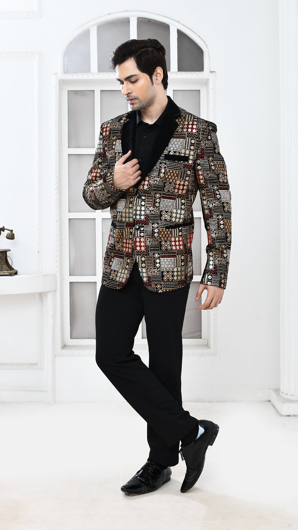 Black Velvet Embroidery Indo Westan jacket