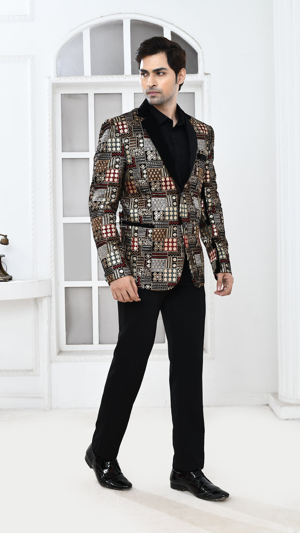 Black Velvet Embroidery Indo Westan jacket