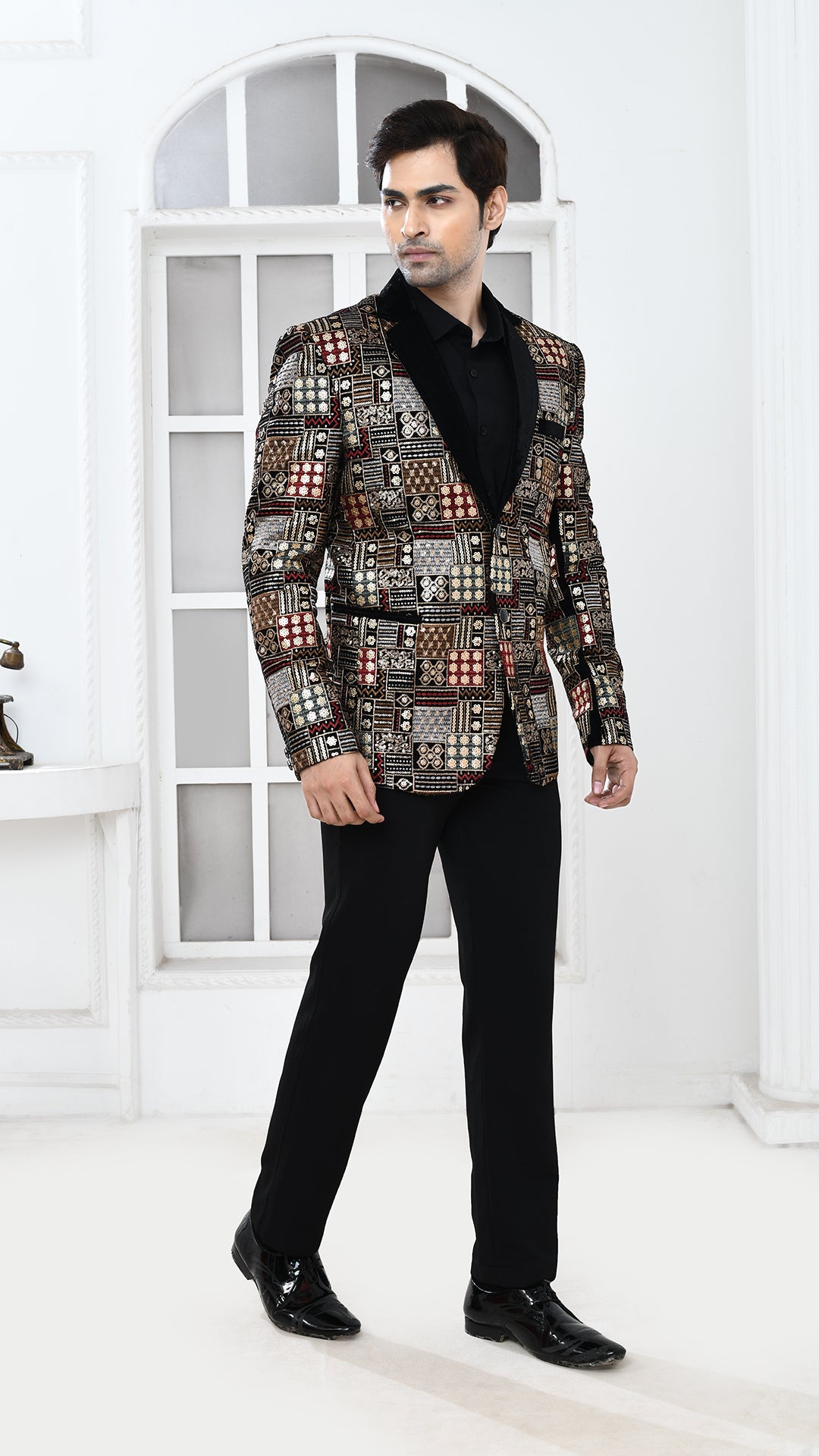 Black Velvet Embroidery Indo Westan jacket