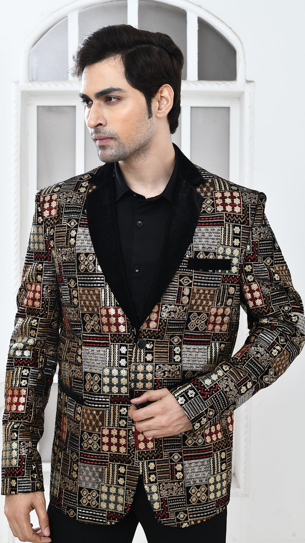 Black Velvet Embroidery Indo Westan jacket