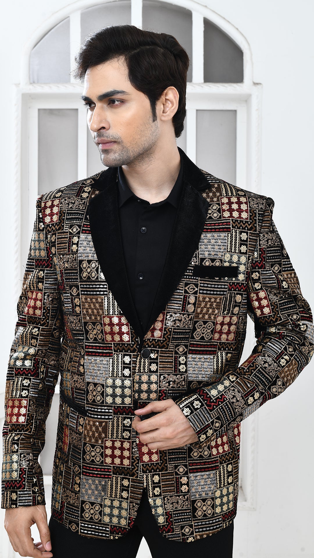 Black Velvet Embroidery Indo Westan jacket